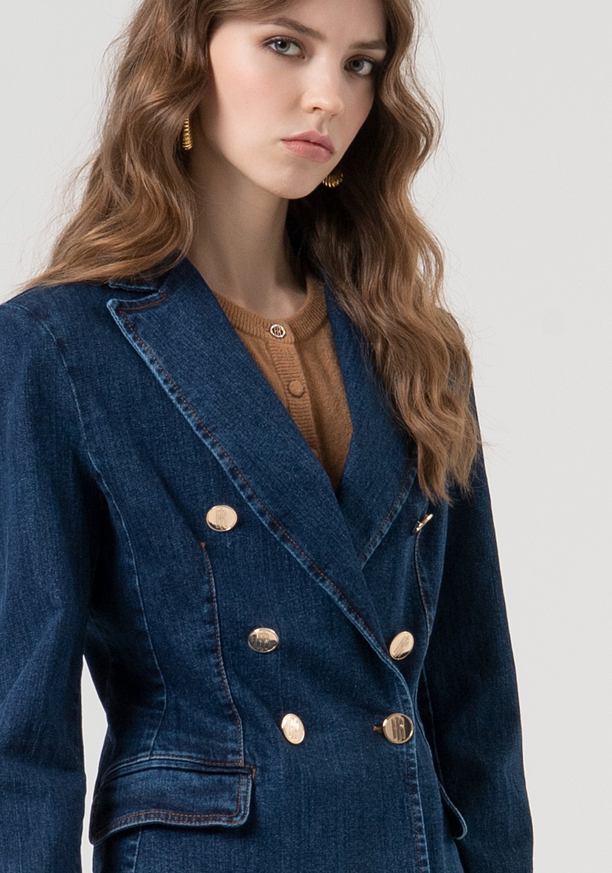 Blazer regular doppiopetto in denim con lavaggio vintage FR25WJ4012D45002-987 Fracomina