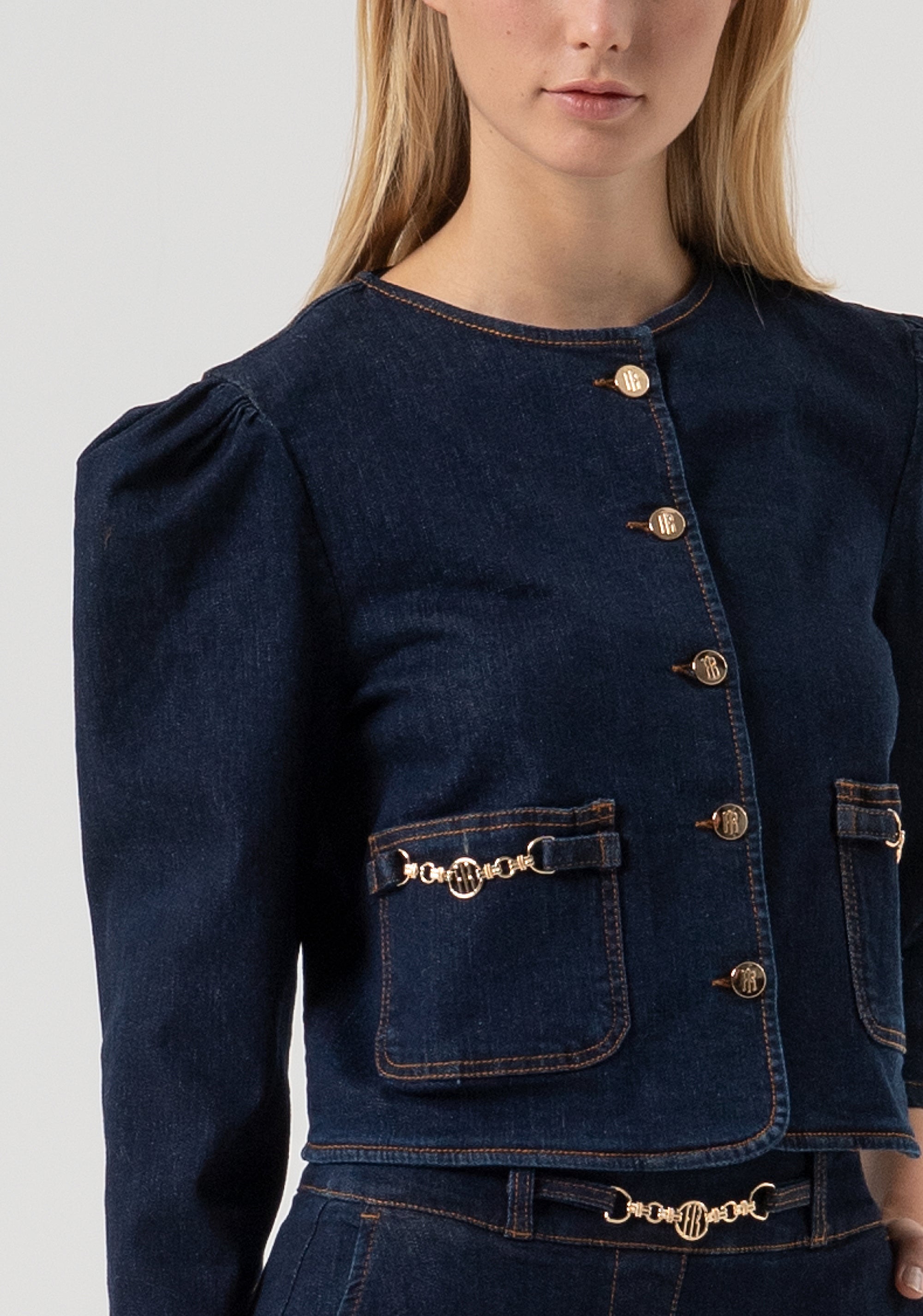 Giacca cropped in denim con lavaggio raw FR25WJ4014D46493-L23 Fracomina