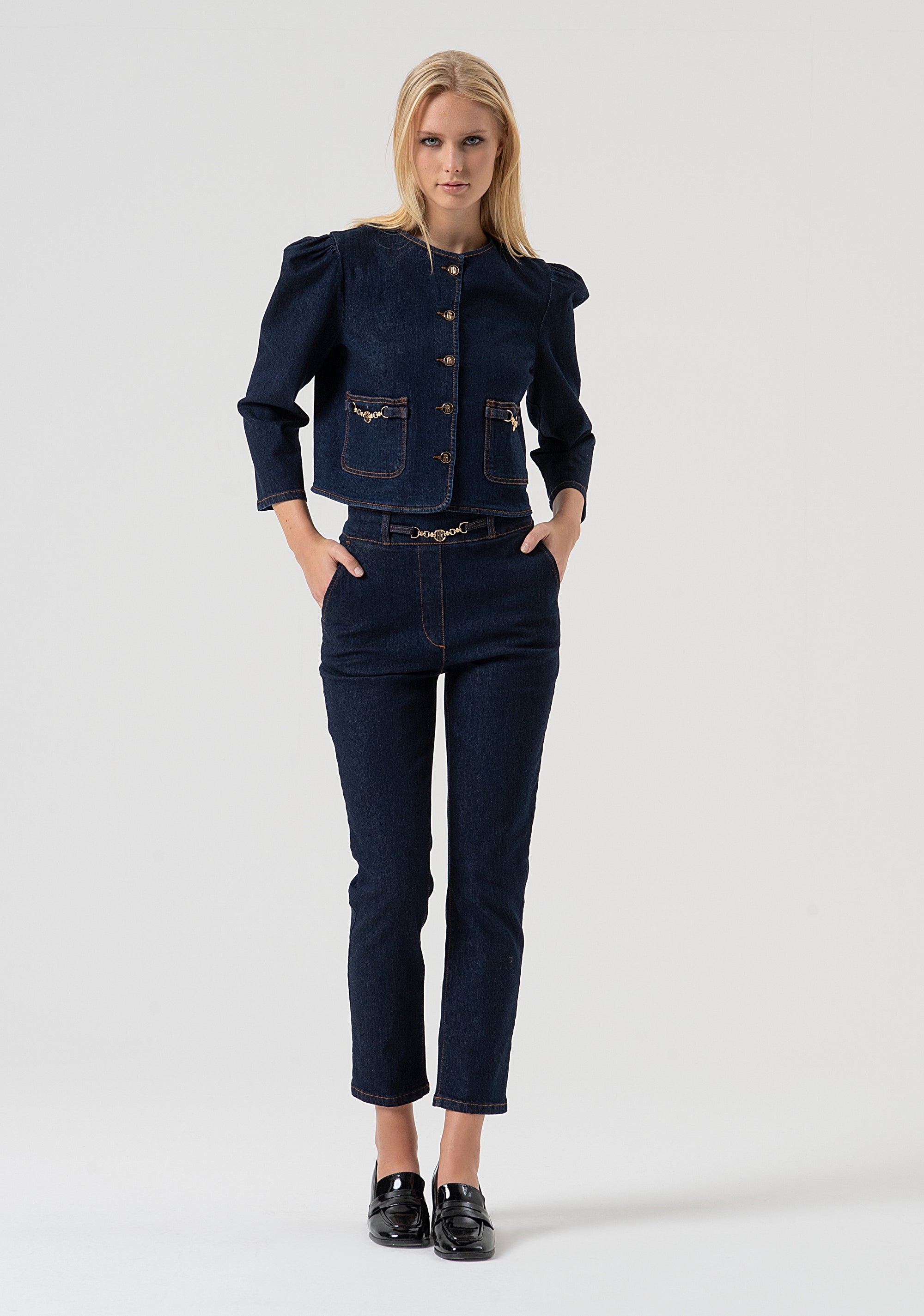Giacca cropped in denim con lavaggio raw FR25WJ4014D46493-L23 Fracomina