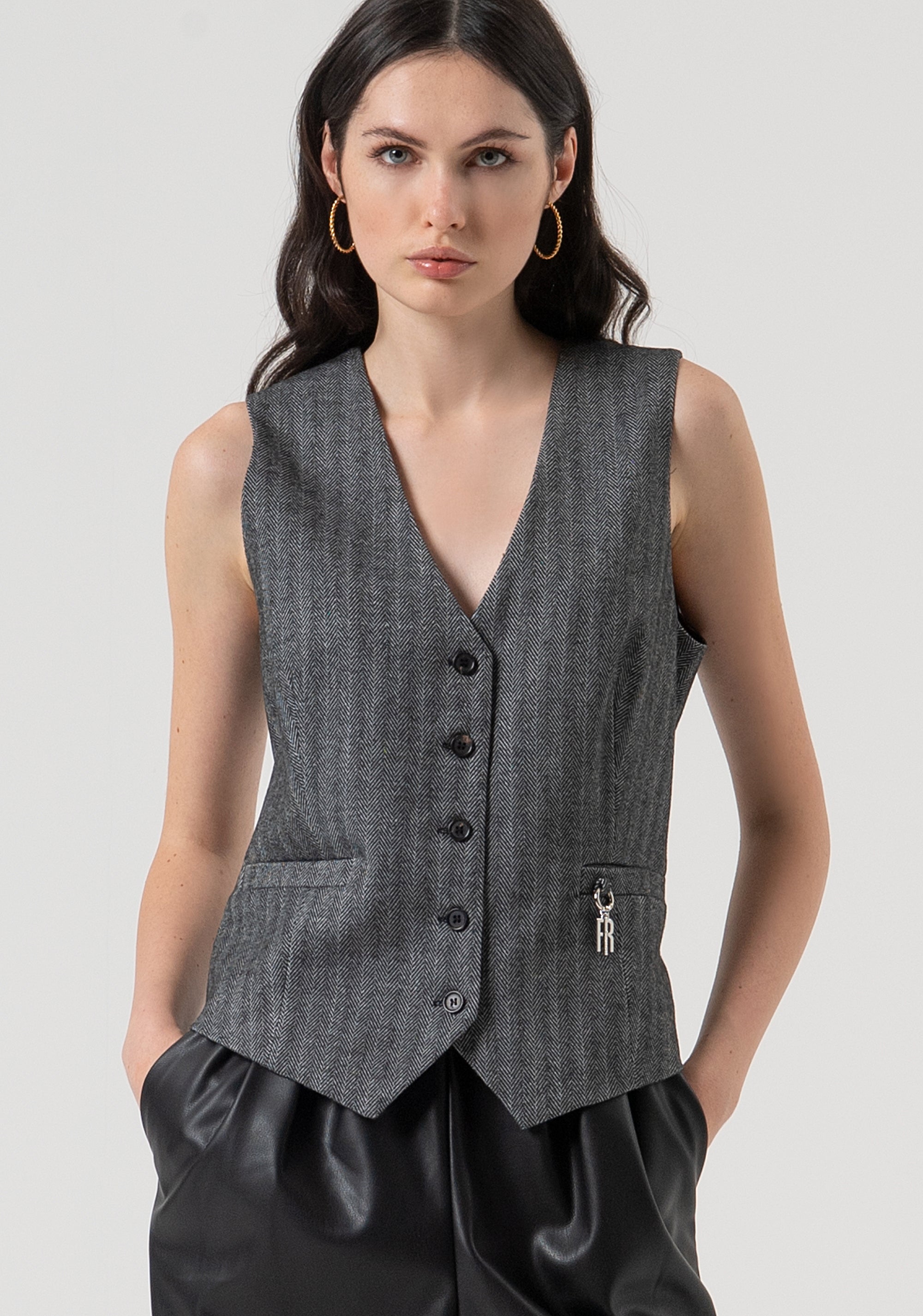 Gilet regular in tessuto gessato FR25WJ5005W492W5-159 Fracomina