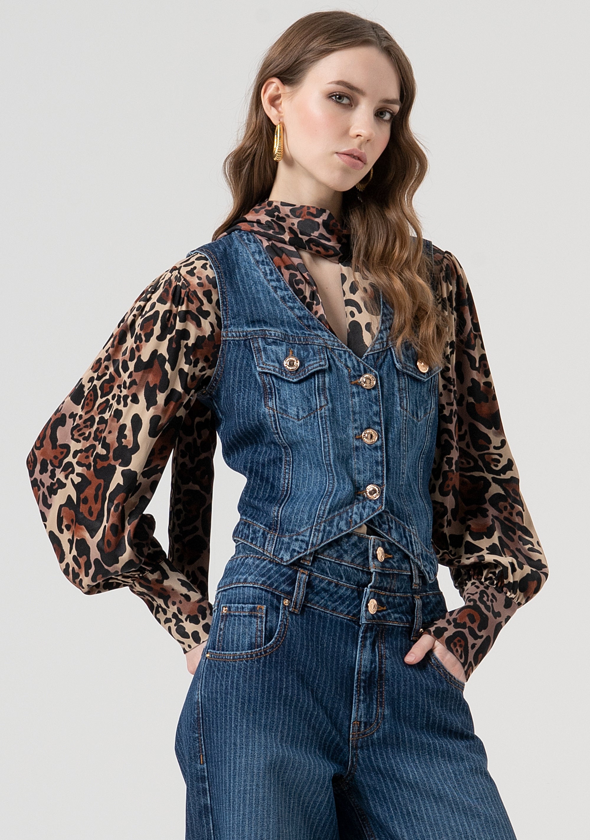 Gilet slim in denim gessato FR25WJ5018D419F8-T64 Fracomina