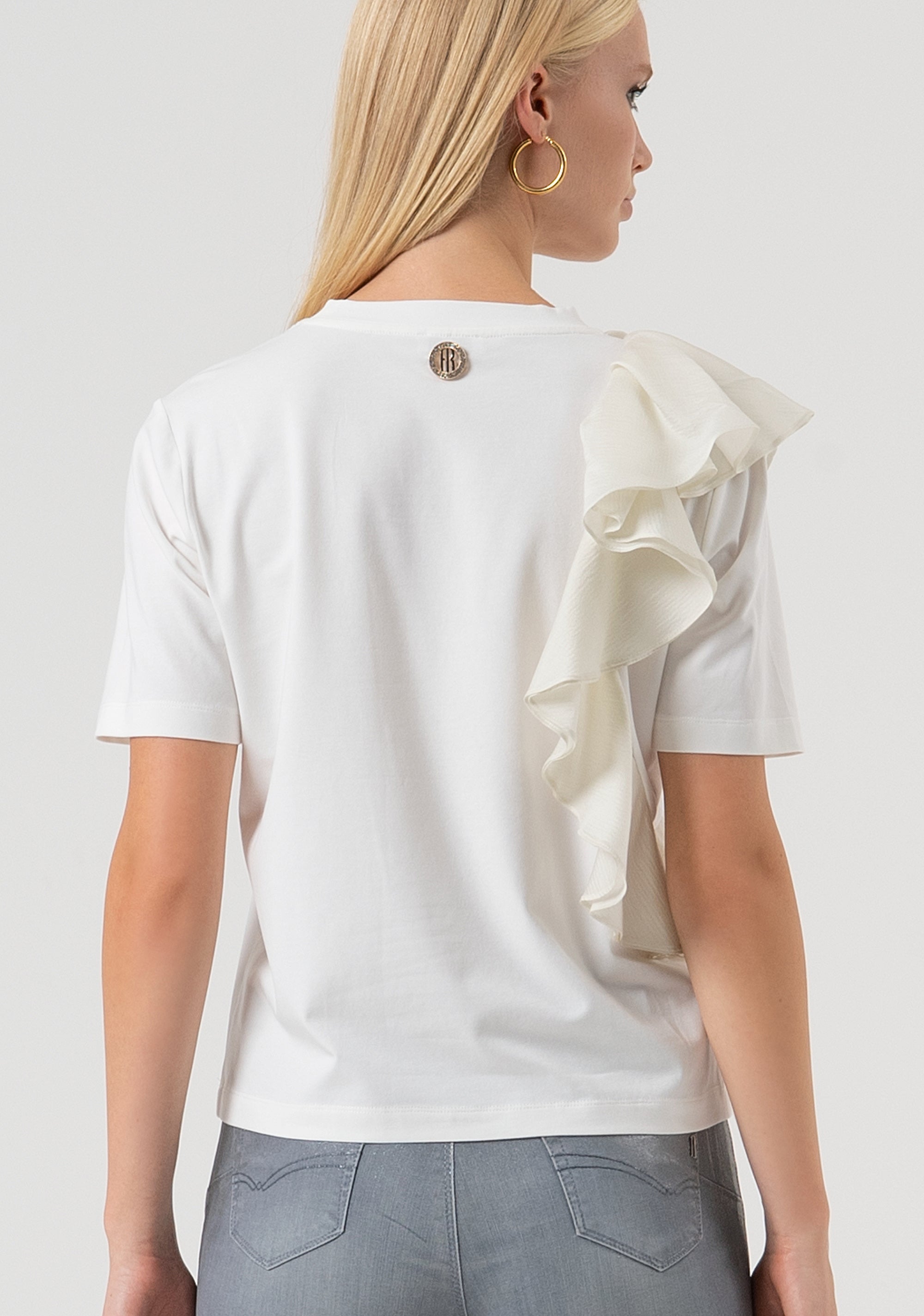 T-shirt regular in jersey con rouches sul lato destro FR25WT3039J40101-108 Fracomina