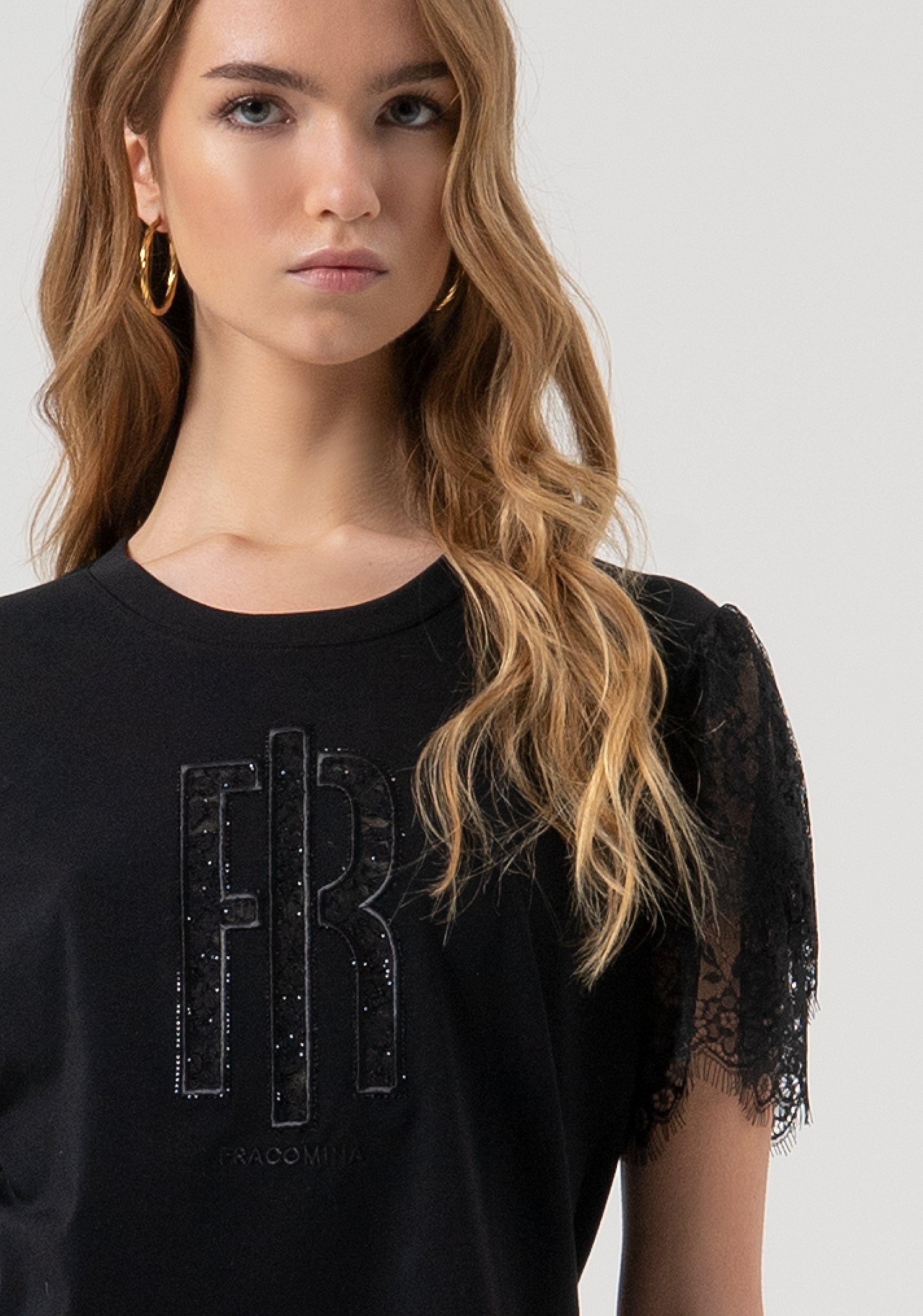 T-shirt regular in jersey con maniche corte in pizzo FR25WT3059J401G1-053 Fracomina
