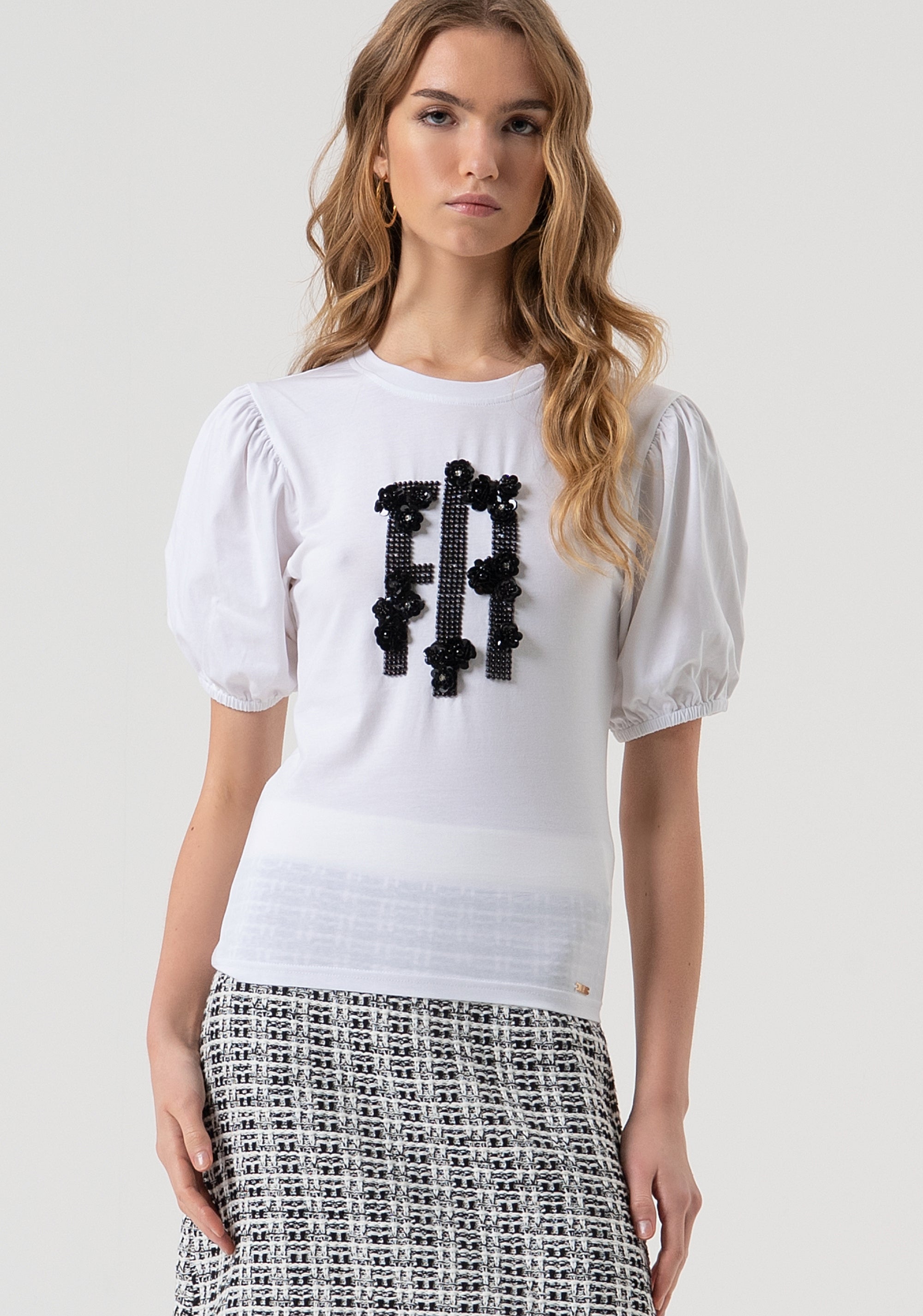 T-shirt slim in jersey con maniche corte a palloncino FR25WT3061J401N5-278 Fracomina