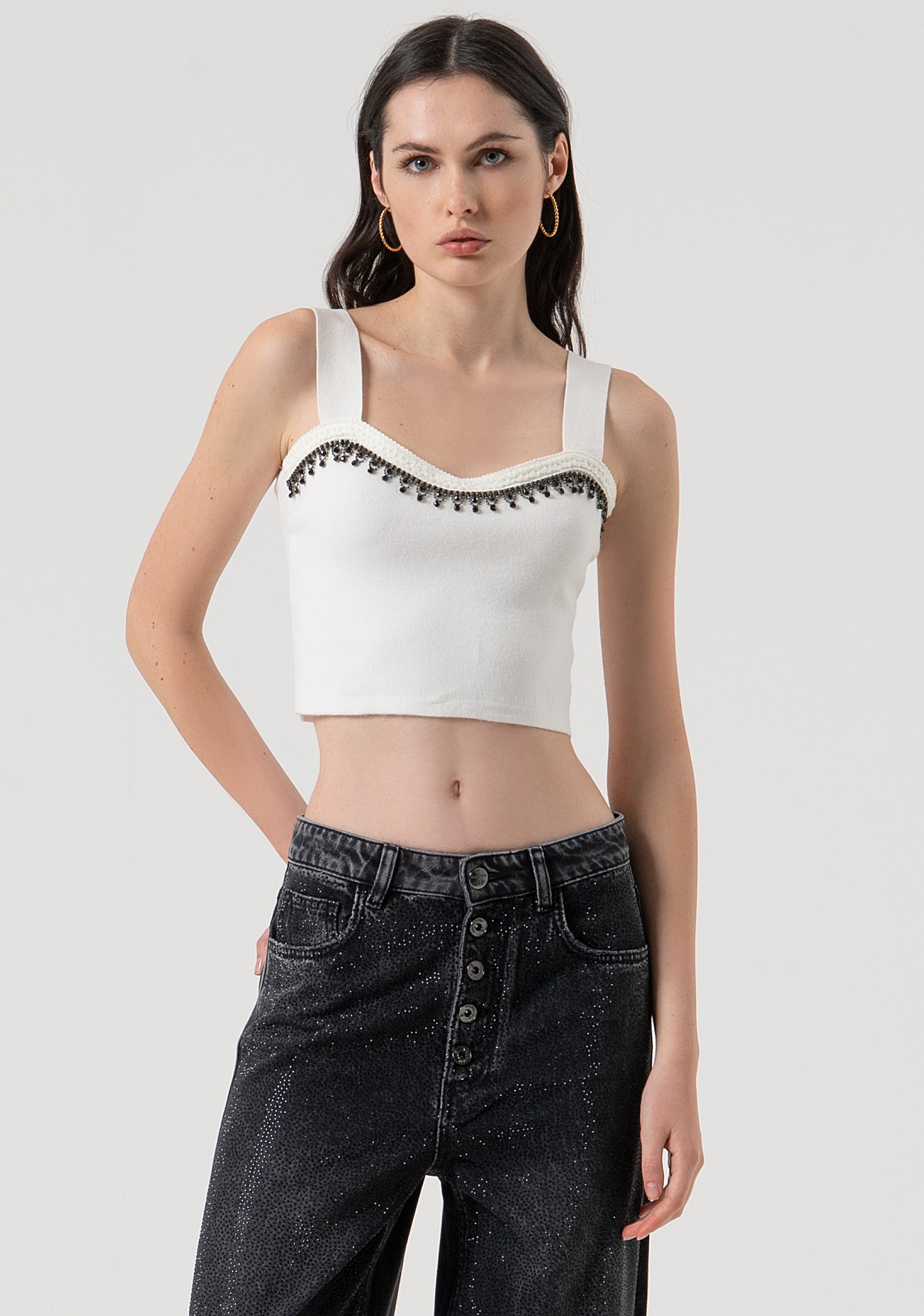 Top senza maniche cropped in maglia FR25WT4002K50401-108 Fracomina
