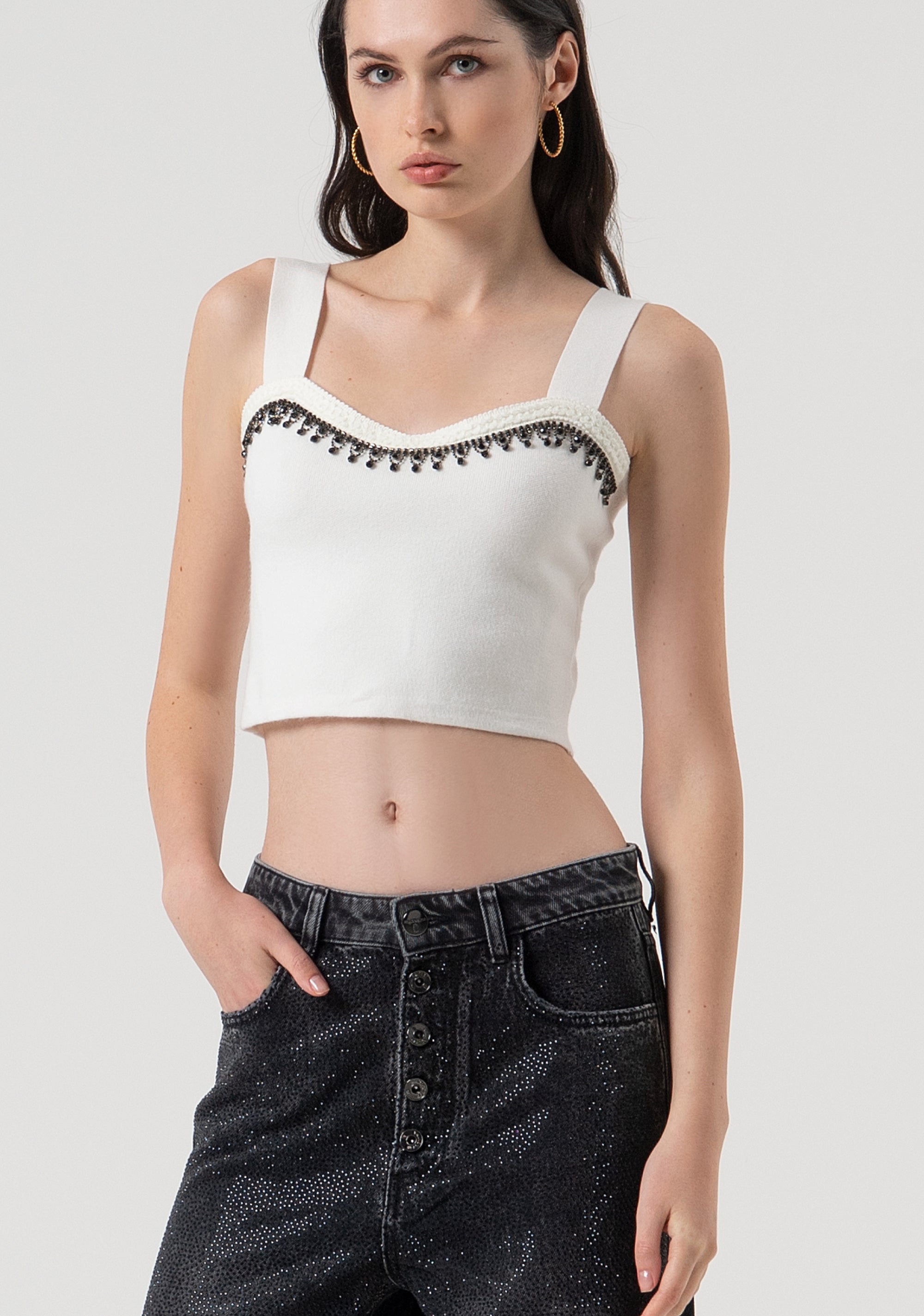 Top senza maniche cropped in maglia FR25WT4002K50401-108 Fracomina