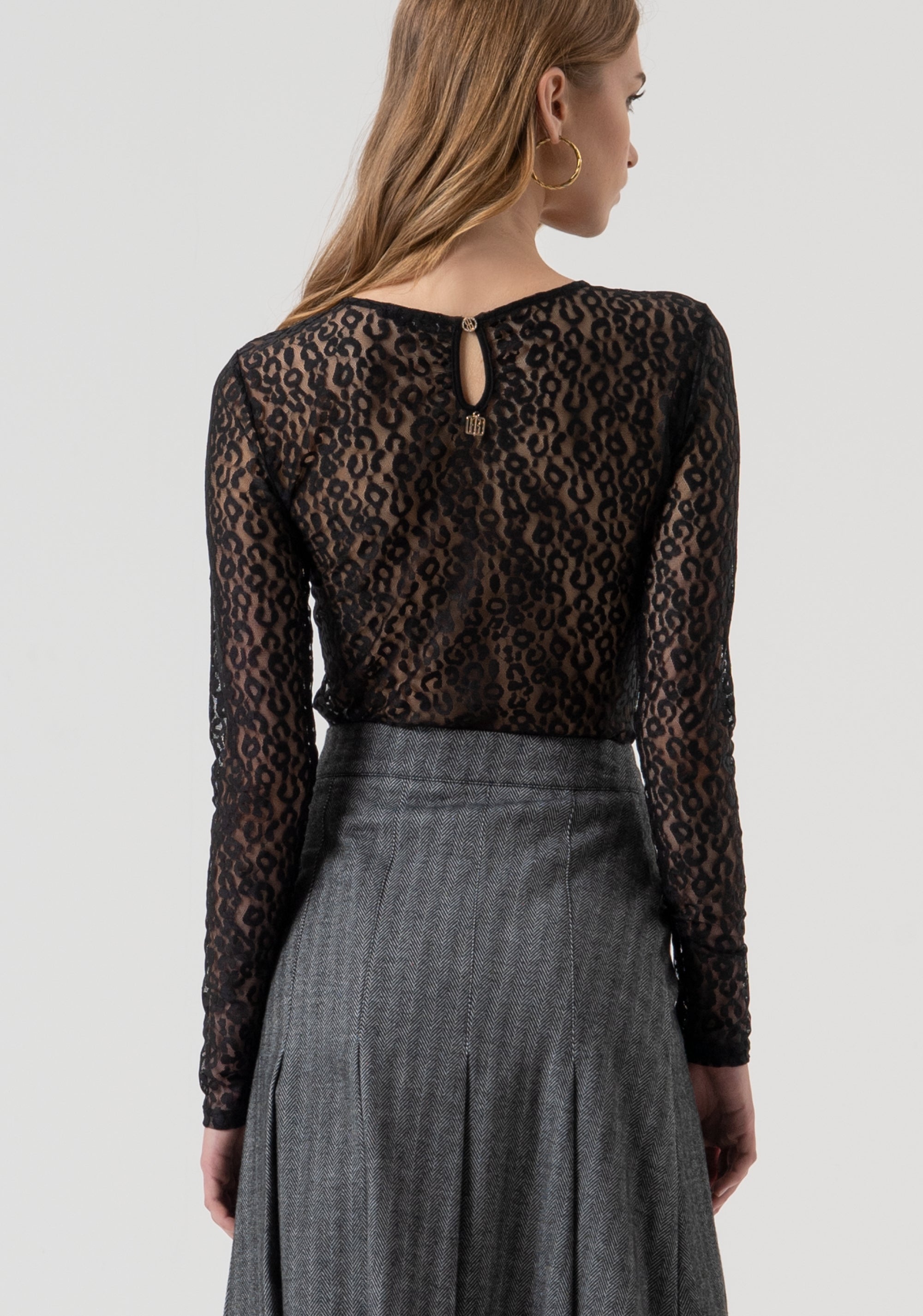 Body slim in pizzo animalier