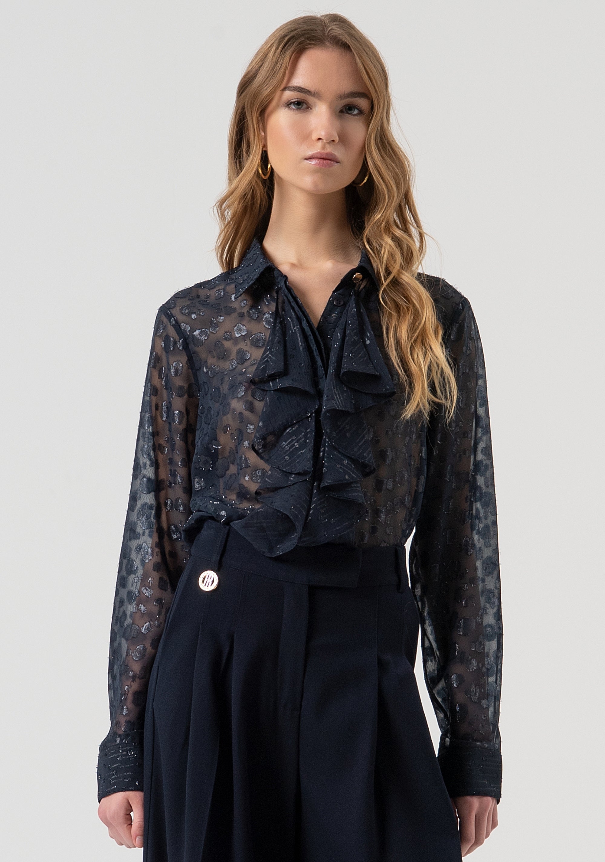 Camicia regular in tessuto devorè animalier FR25WT6009W406F8-117 Fracomina