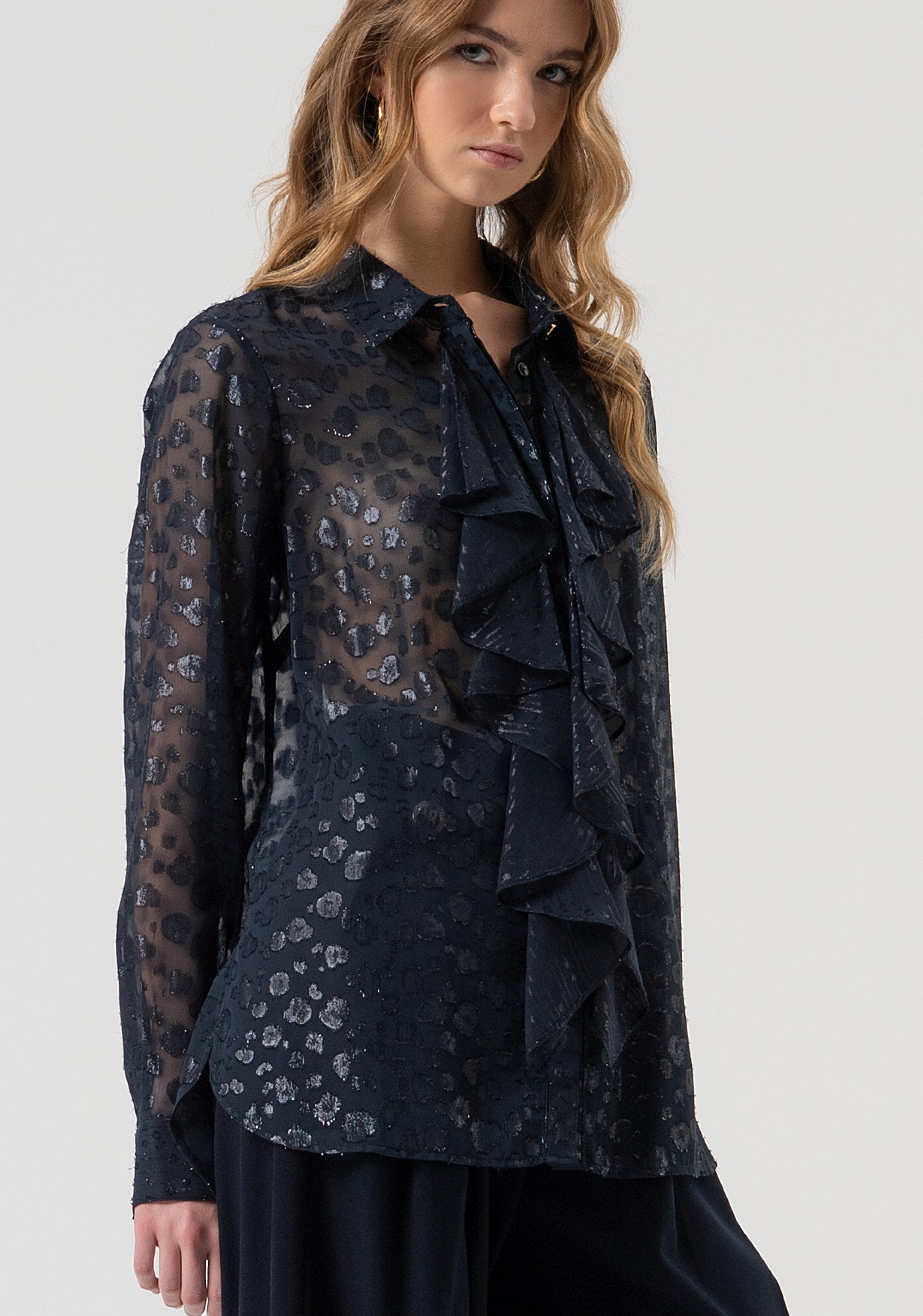 Camicia regular in tessuto devorè animalier FR25WT6009W406F8-117 Fracomina