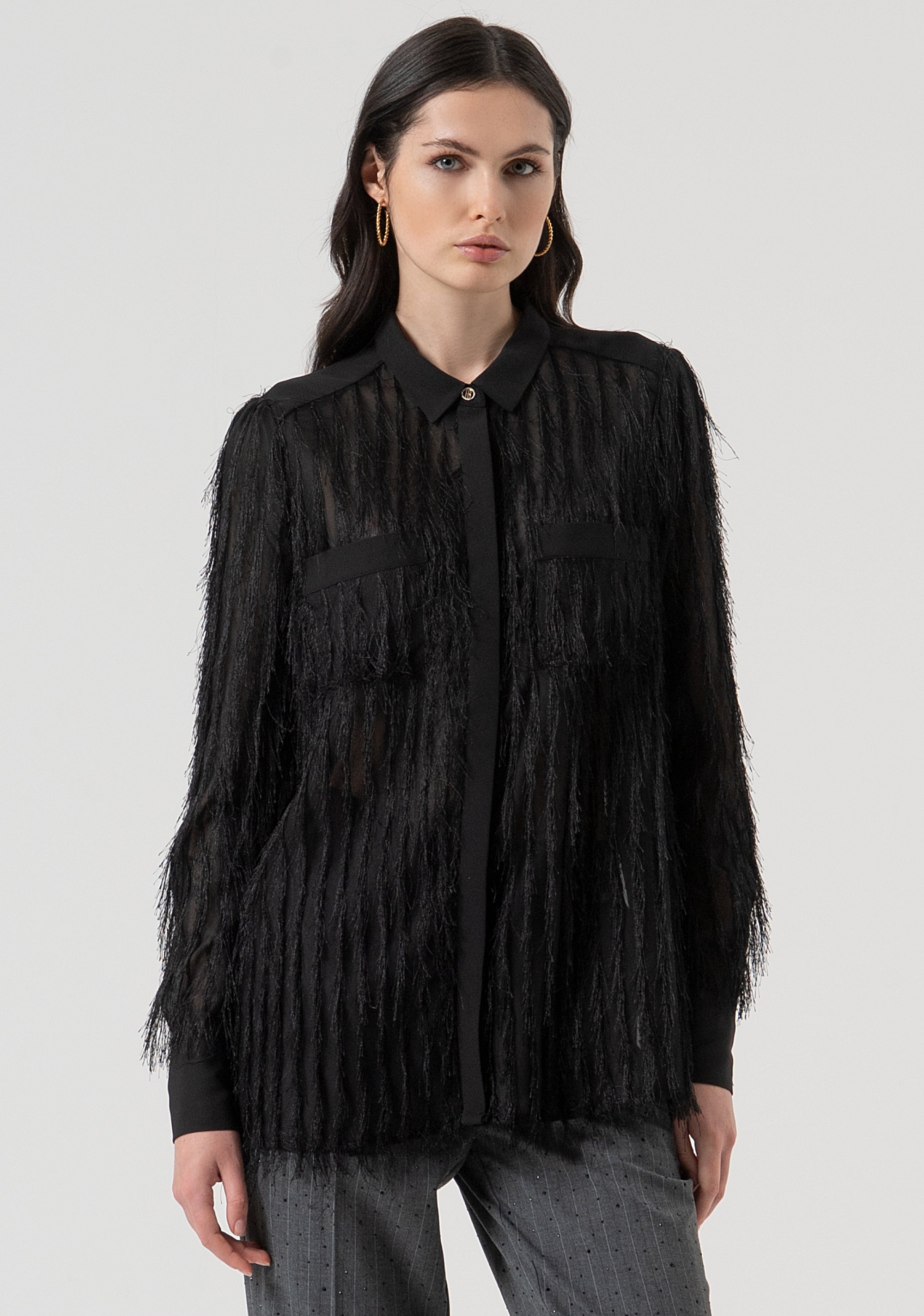 Camicia regular con frange FR25WT6018W63001-053 Fracomina
