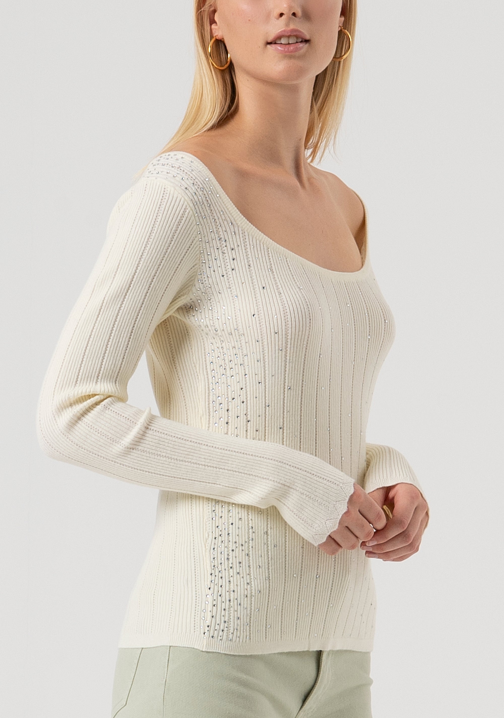 Maglia slim a costine con strass FR25WT7029K50401-508 Fracomina