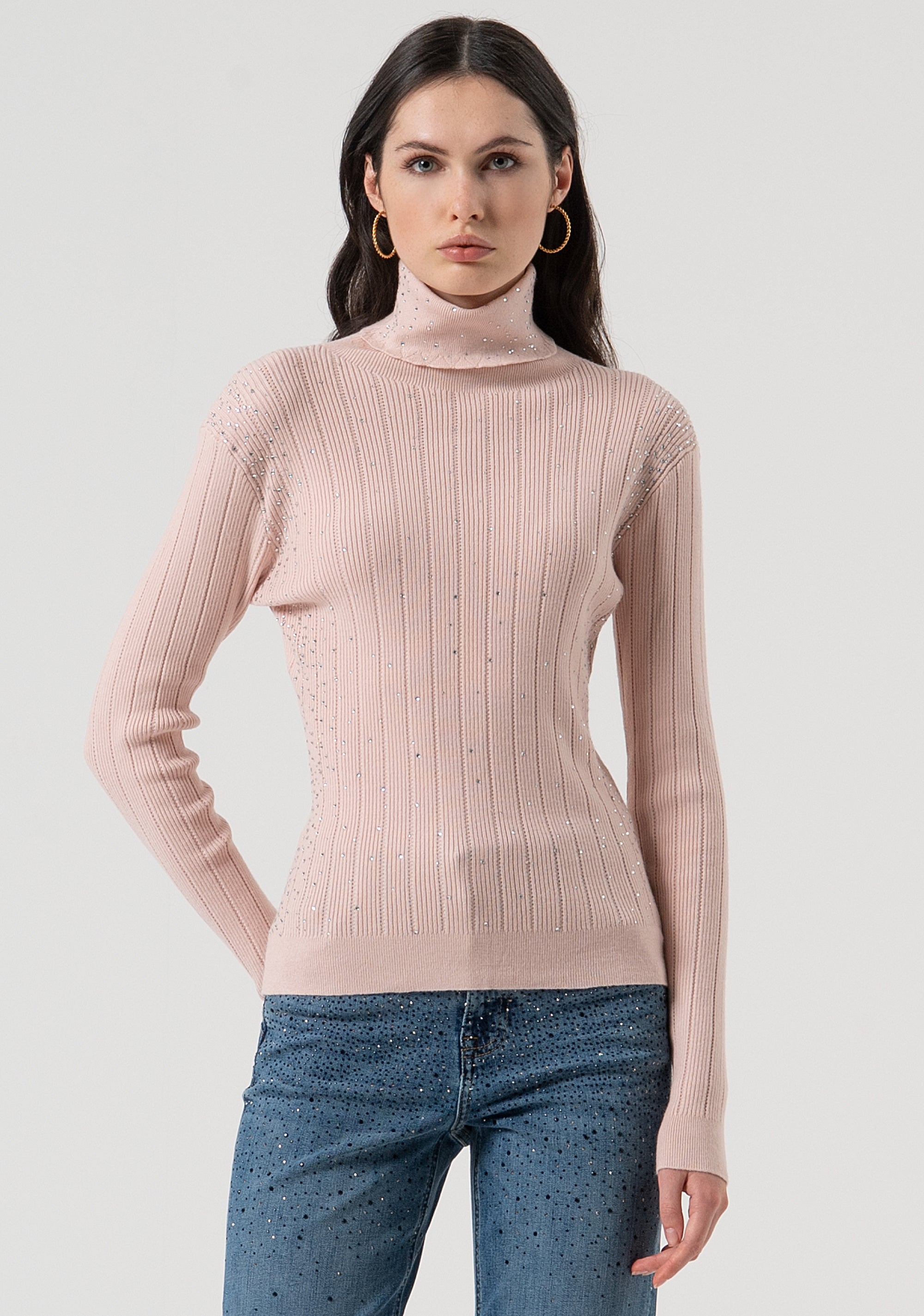 Maglia slim a costine con strass FR25WT7030K50401-Q93 Fracomina