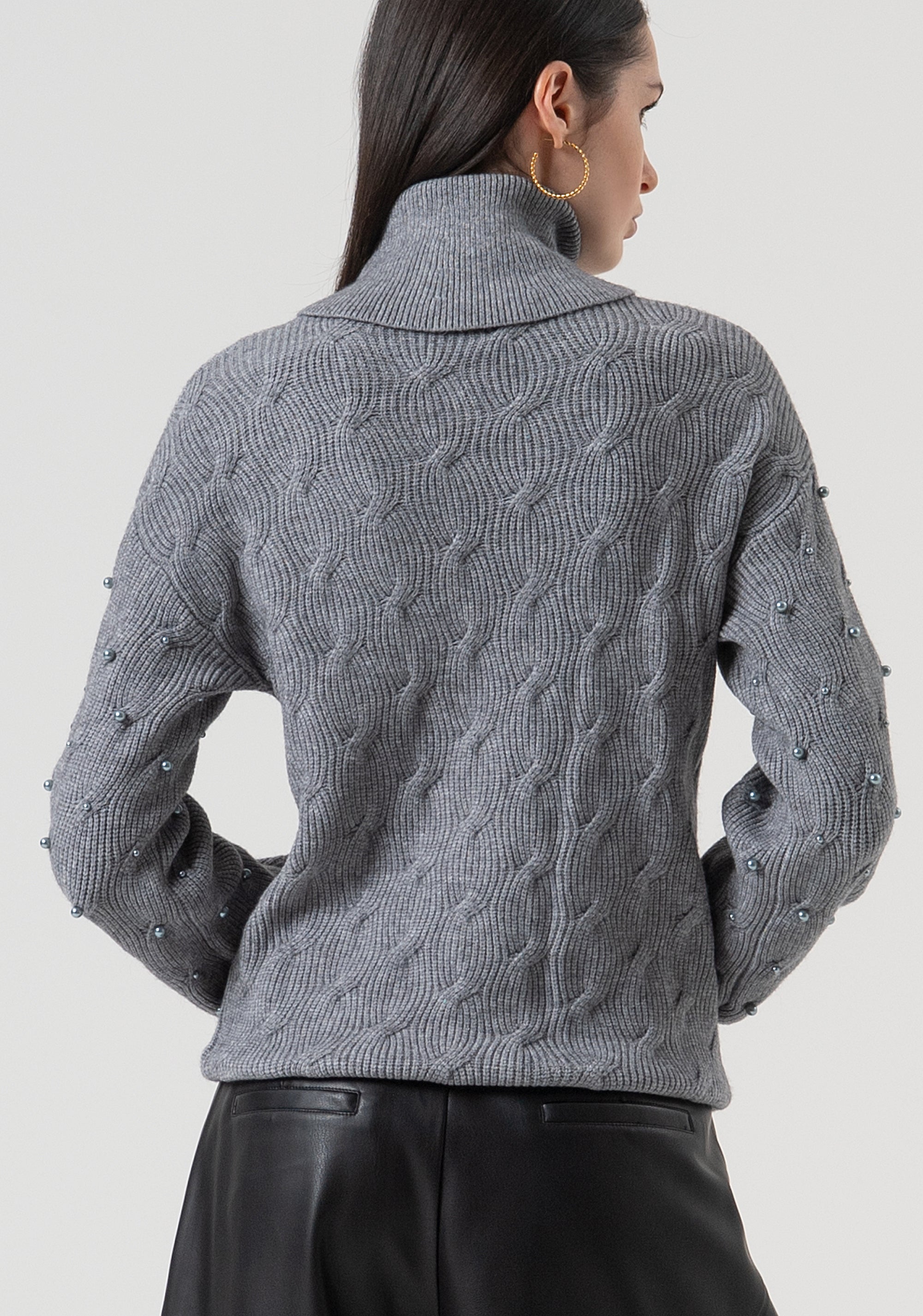 Maglia regular con punto treccia e perle FR25WT7036K502R9-159 Fracomina