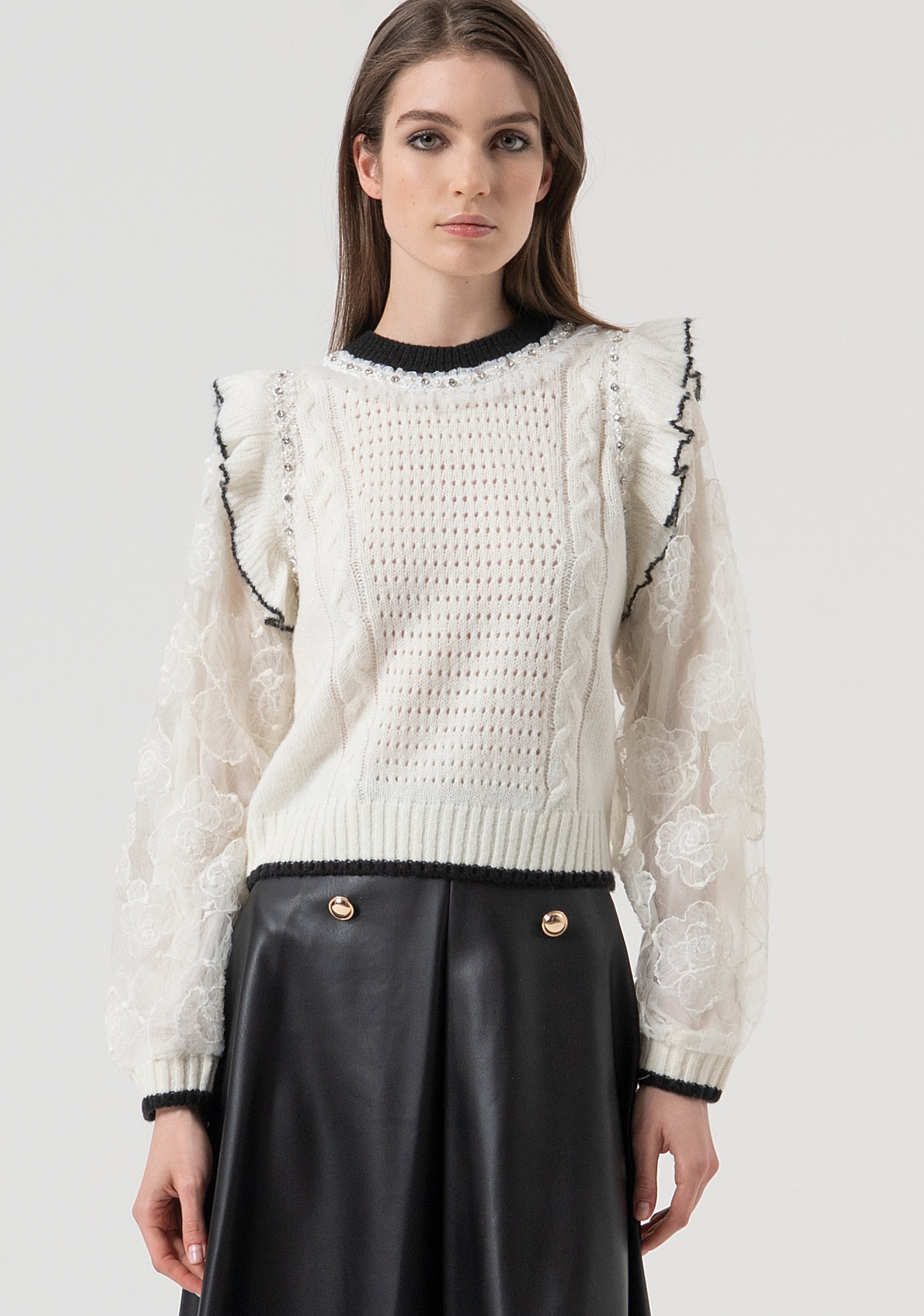 Maglia regular con punto treccia e trafori FR25WT7040K552E5-108 Fracomina