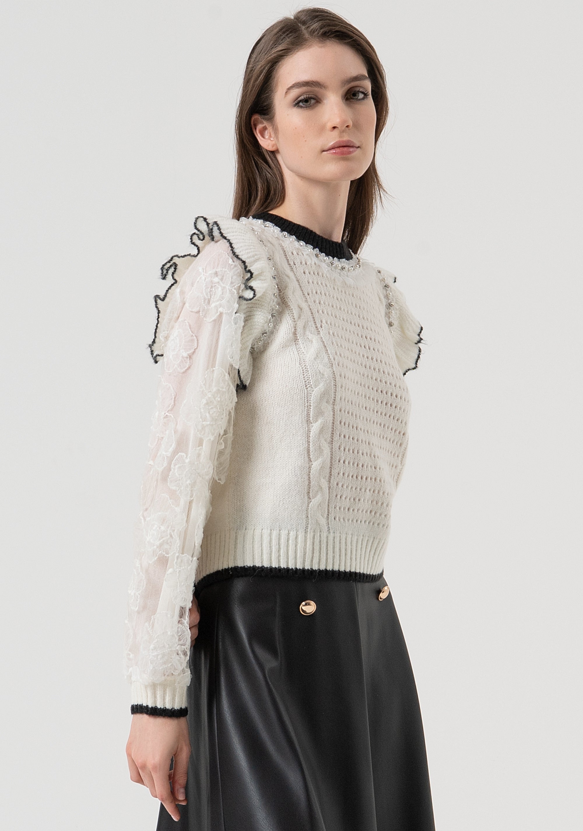 Maglia regular con punto treccia e trafori FR25WT7040K552E5-108 Fracomina