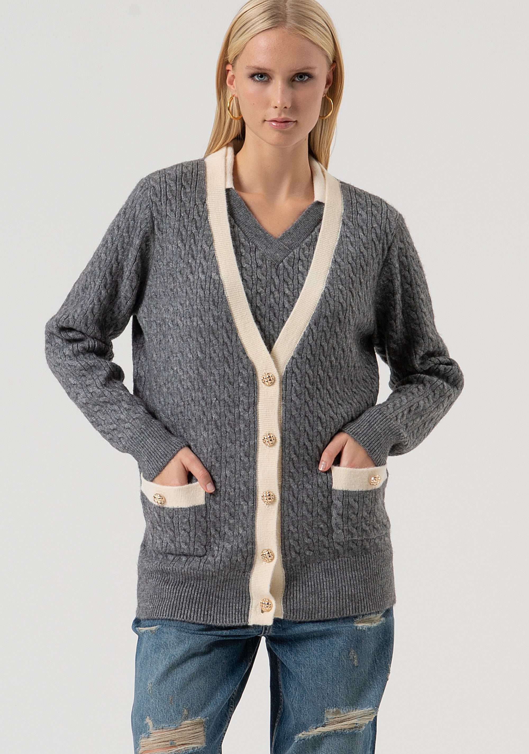 Cardigan regular lungo con punto treccia FR25WT8020K55401-T55 Fracomina