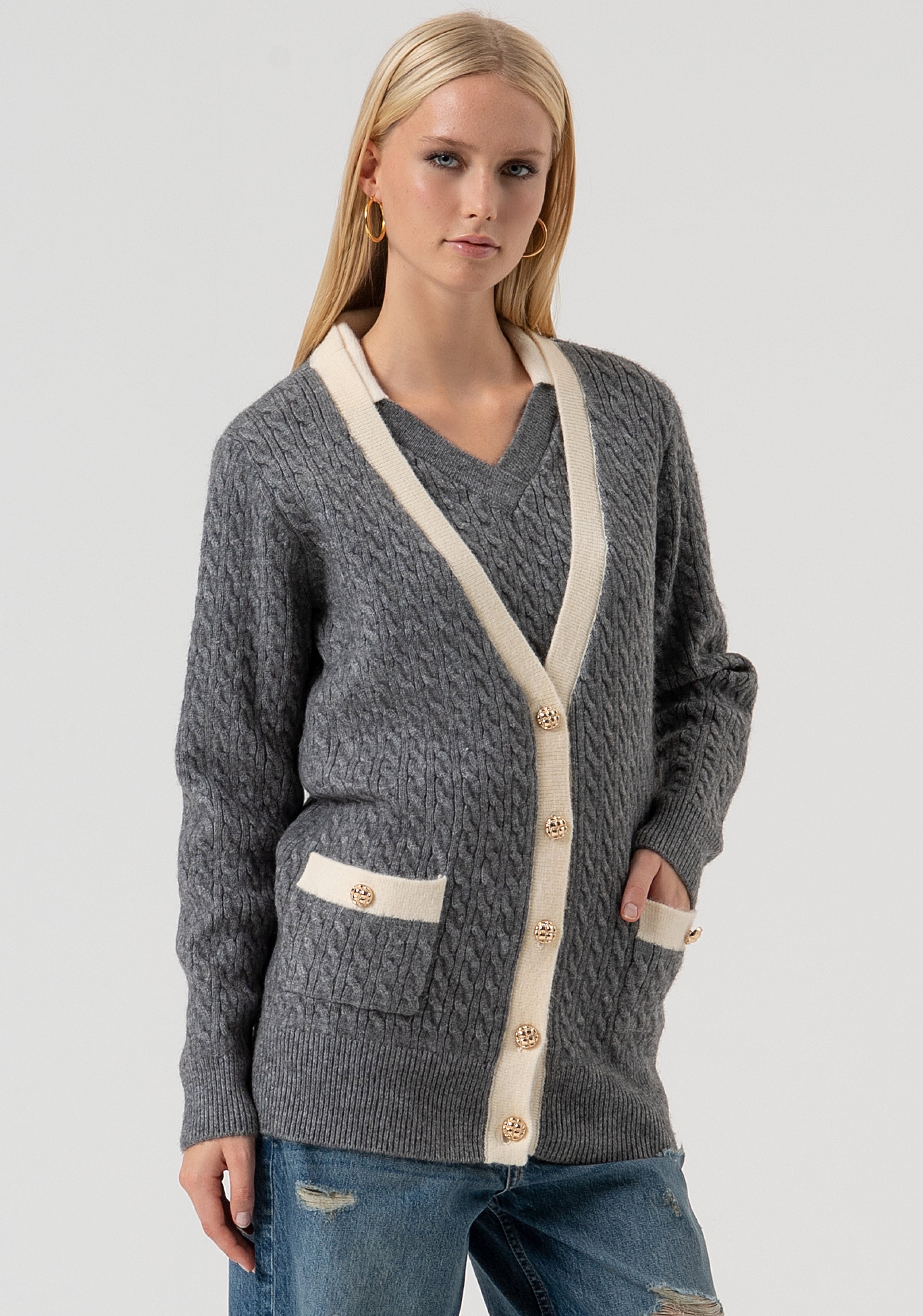 Cardigan regular lungo con punto treccia FR25WT8020K55401-T55 Fracomina