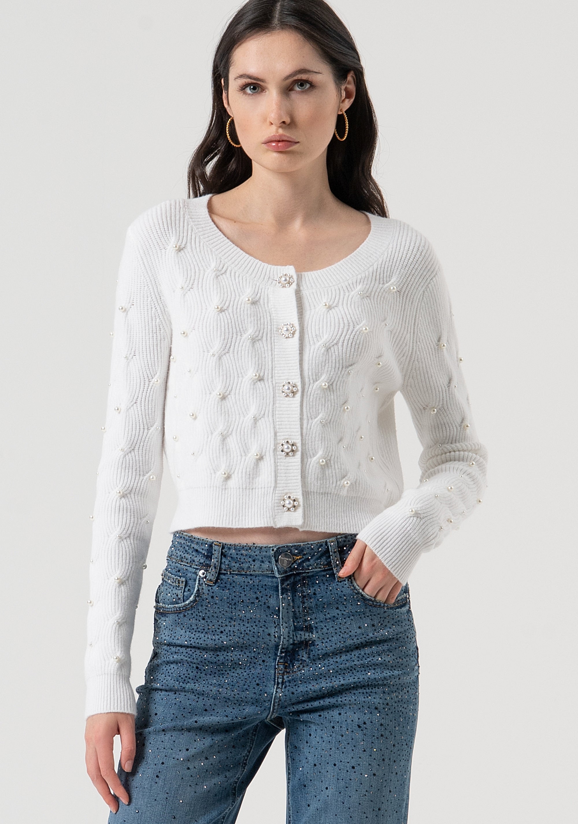 Cardigan regular con punta treccia FR25WT8021K502R9-108 Fracomina