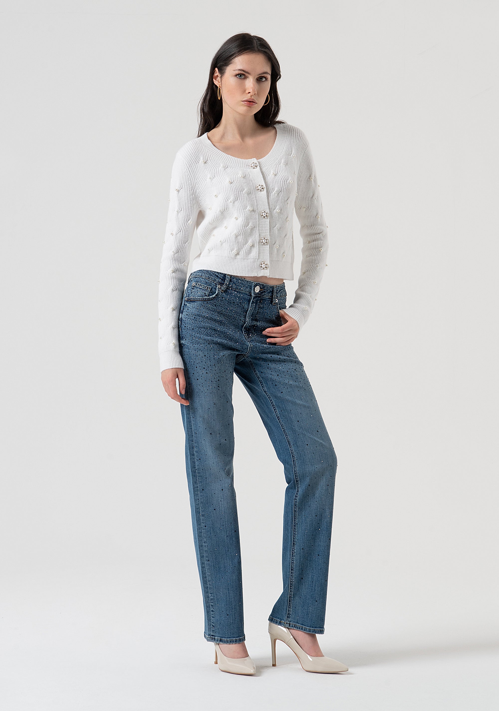 Cardigan regular con punta treccia FR25WT8021K502R9-108 Fracomina