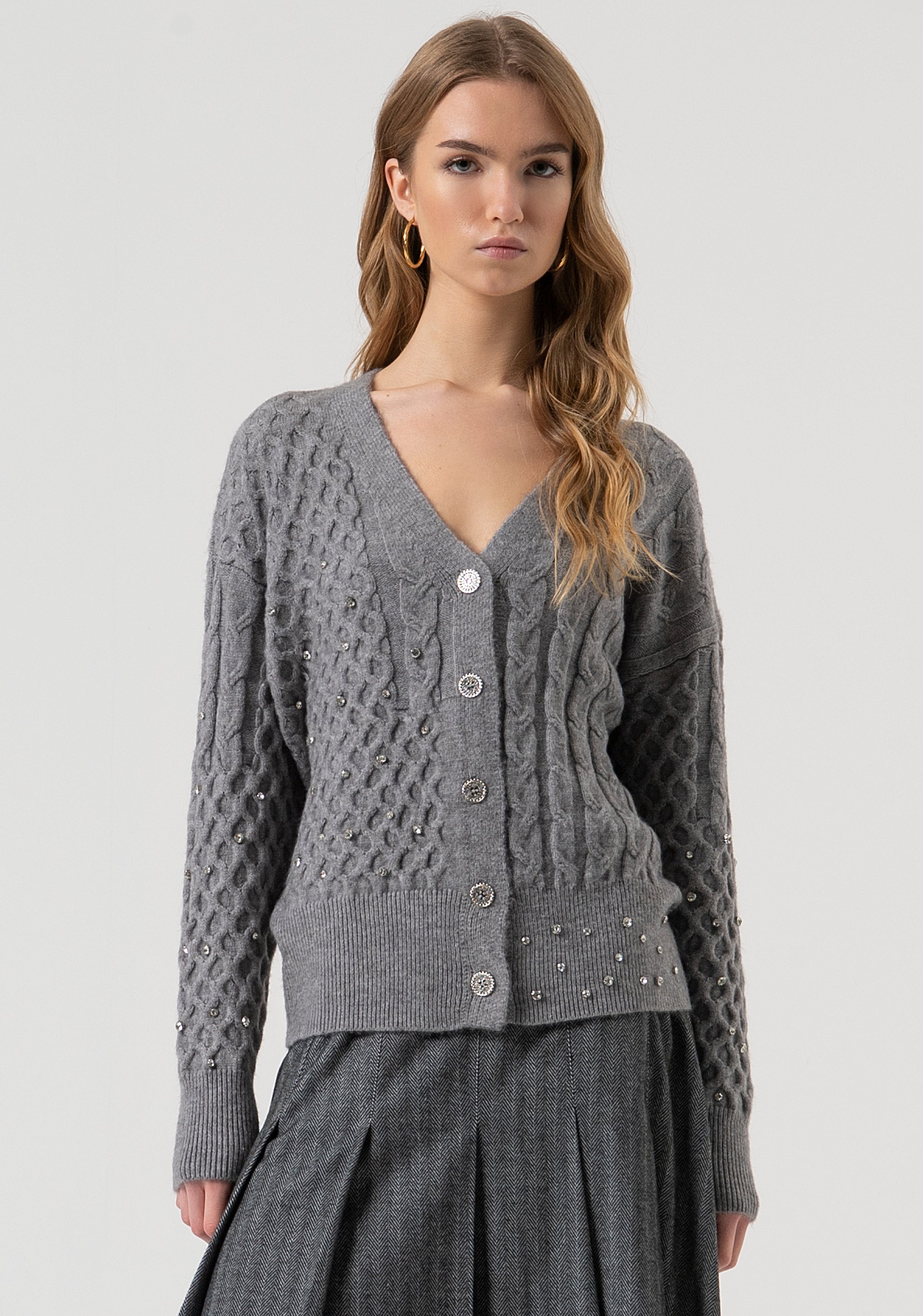 Cardigan regular con punto treccia FR25WT8022K47101-159 Fracomina