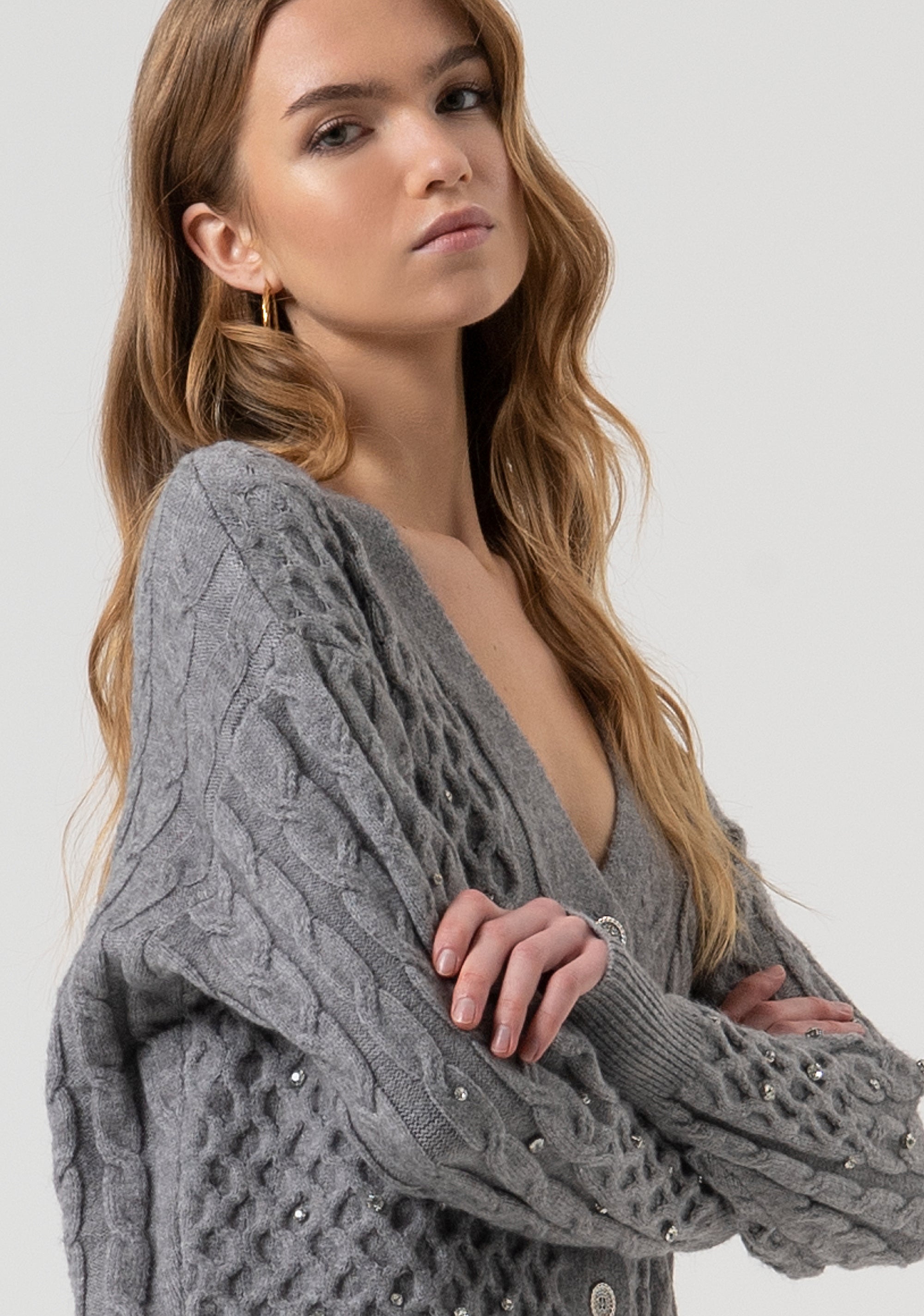 Cardigan regular con punto treccia FR25WT8022K47101-159 Fracomina