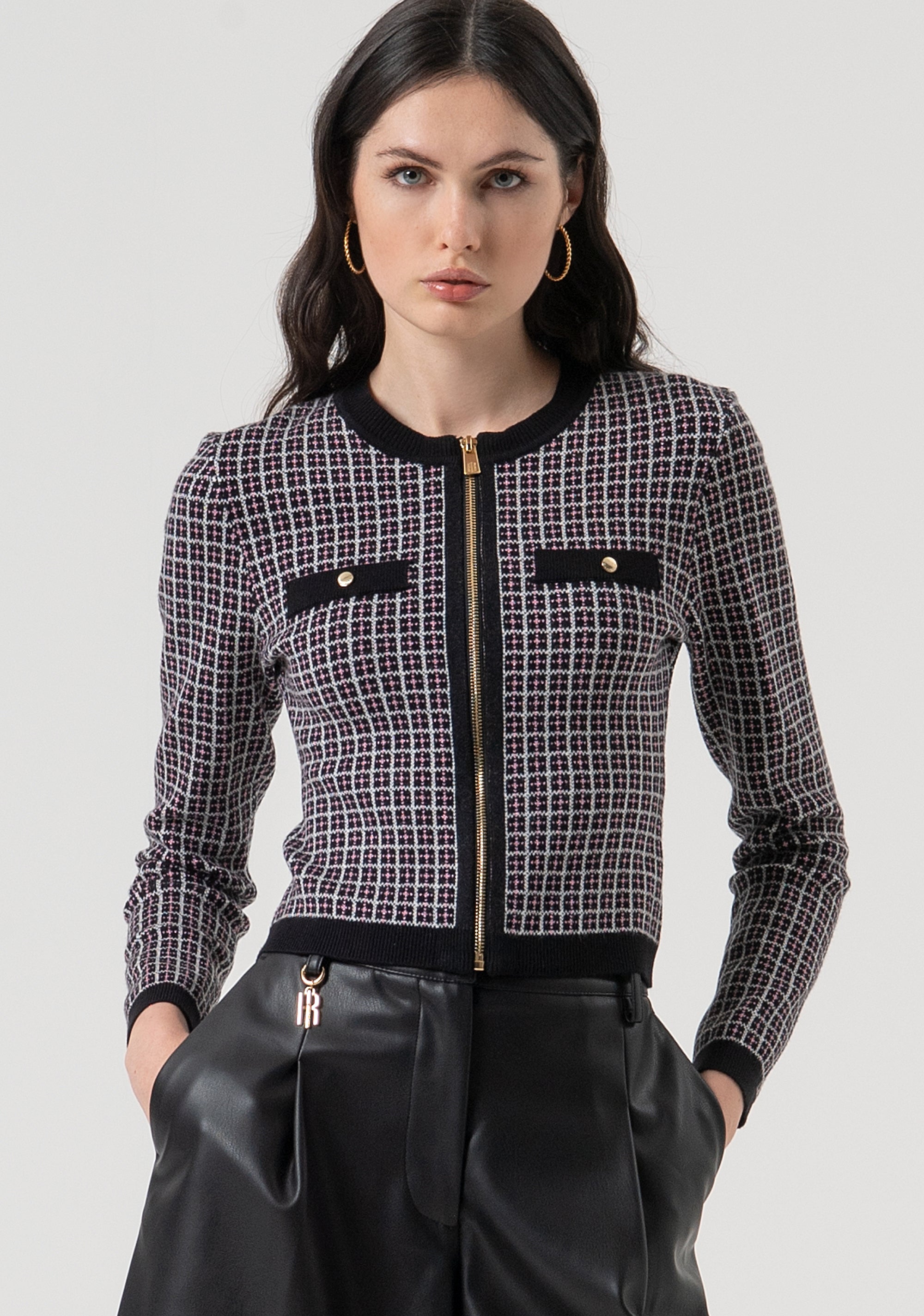 Cardigan slim con jacquard geometrico FR25WT8025K503F8-053 Fracomina