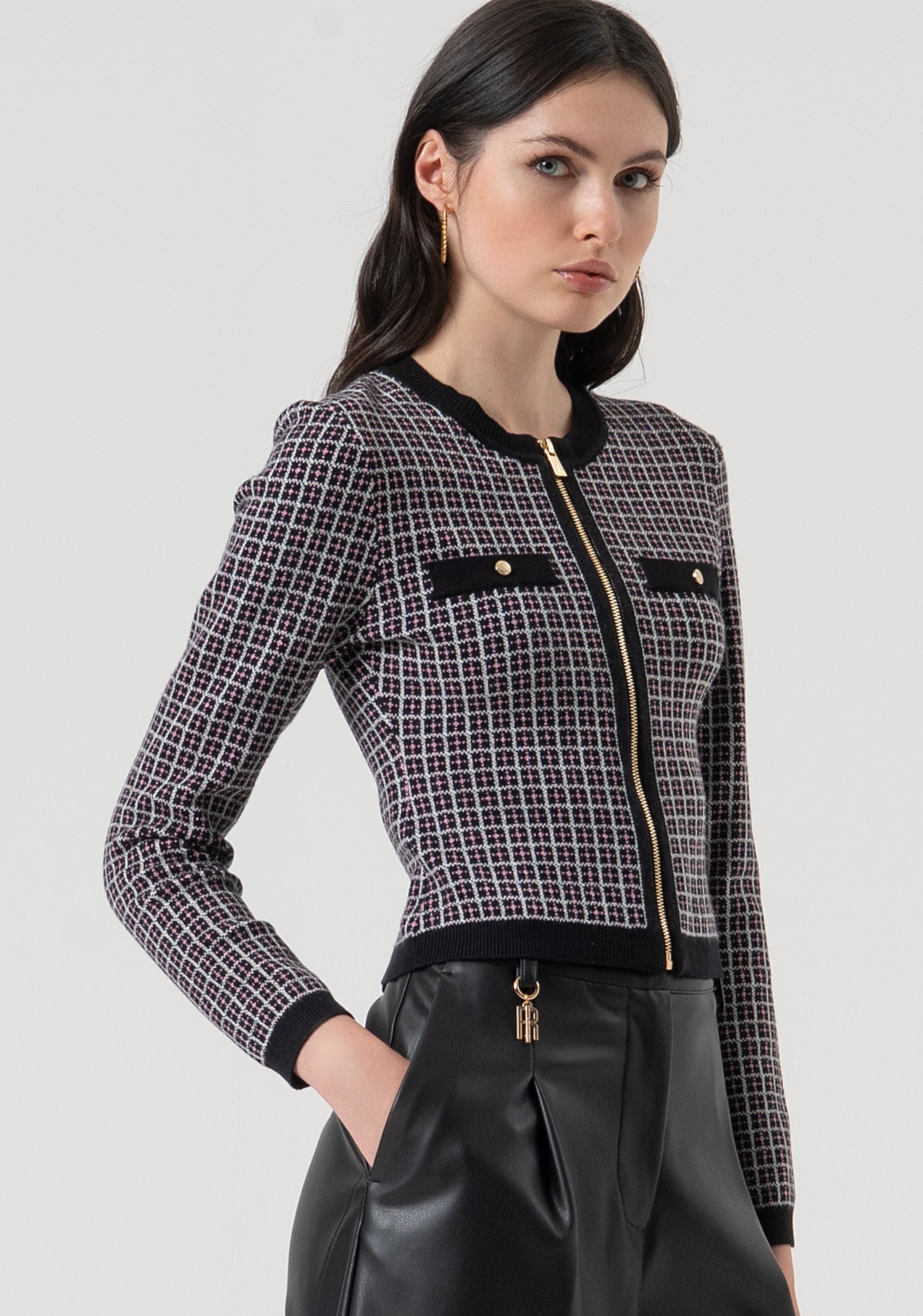 Cardigan slim con jacquard geometrico FR25WT8025K503F8-053 Fracomina
