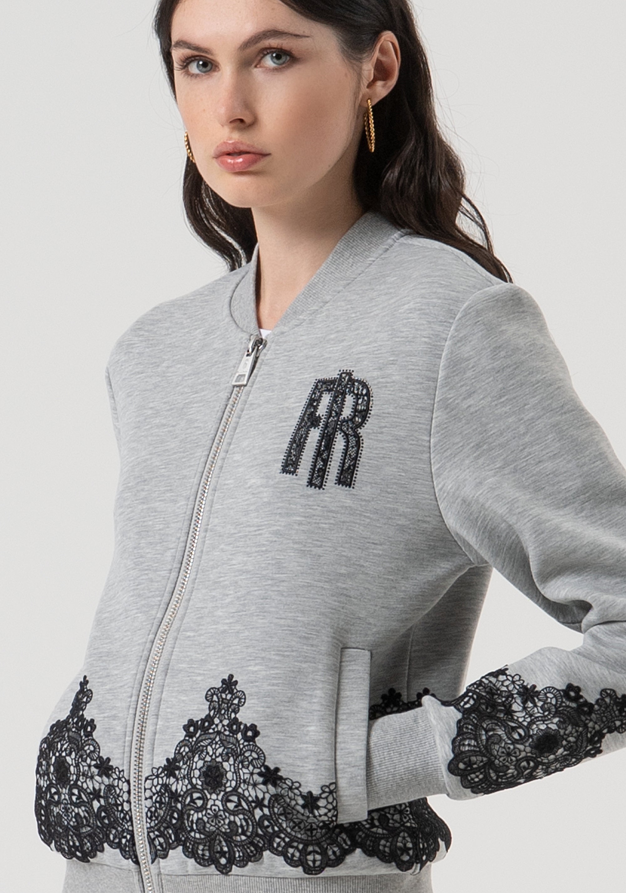 Bomber regular in felpa con patch logo con strass FR25WT9005F451G1-159 Fracomina