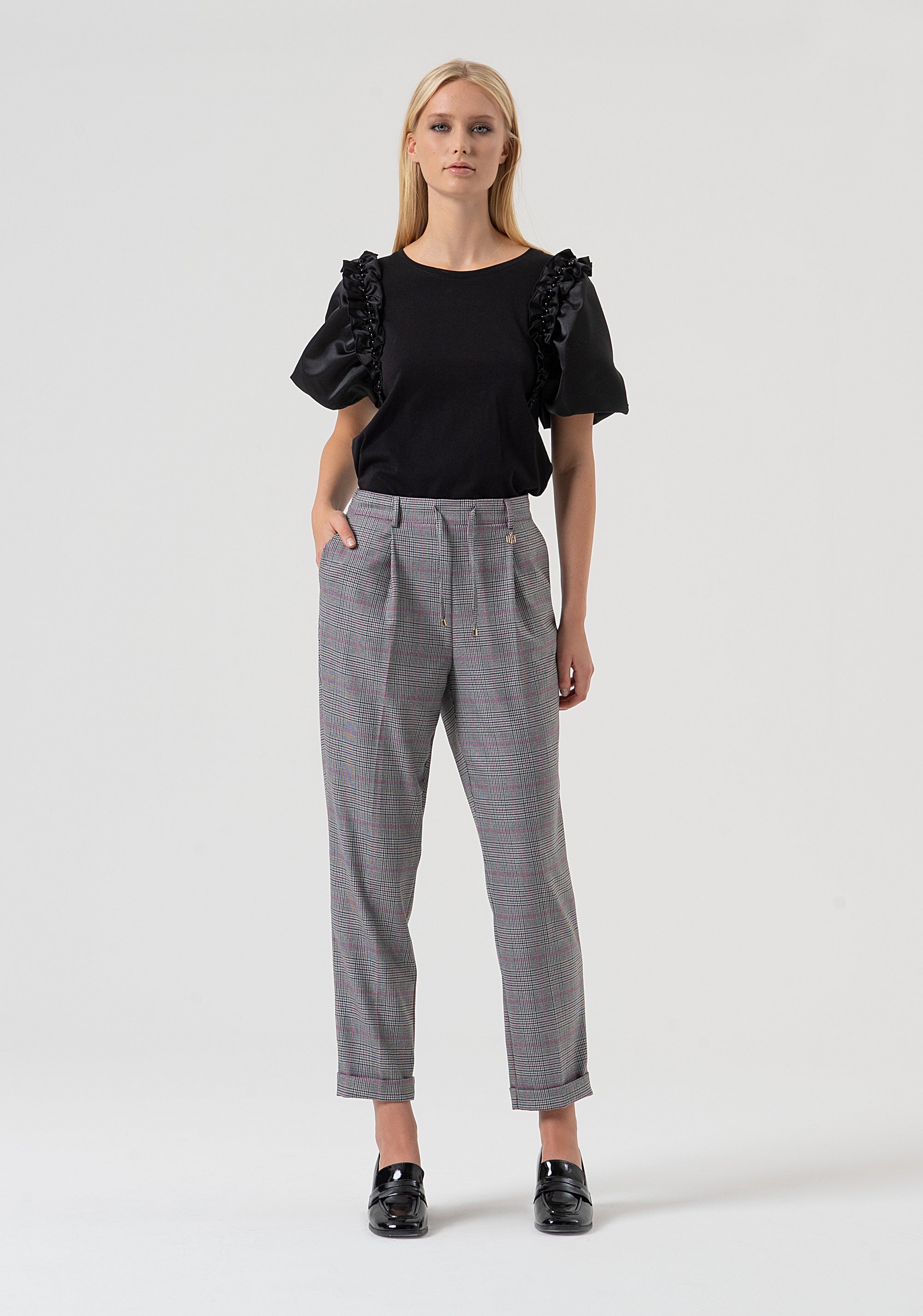 Pantalone regular jogger in fantasia Principe di Galles FR25WV2001W45995-210 Fracomina