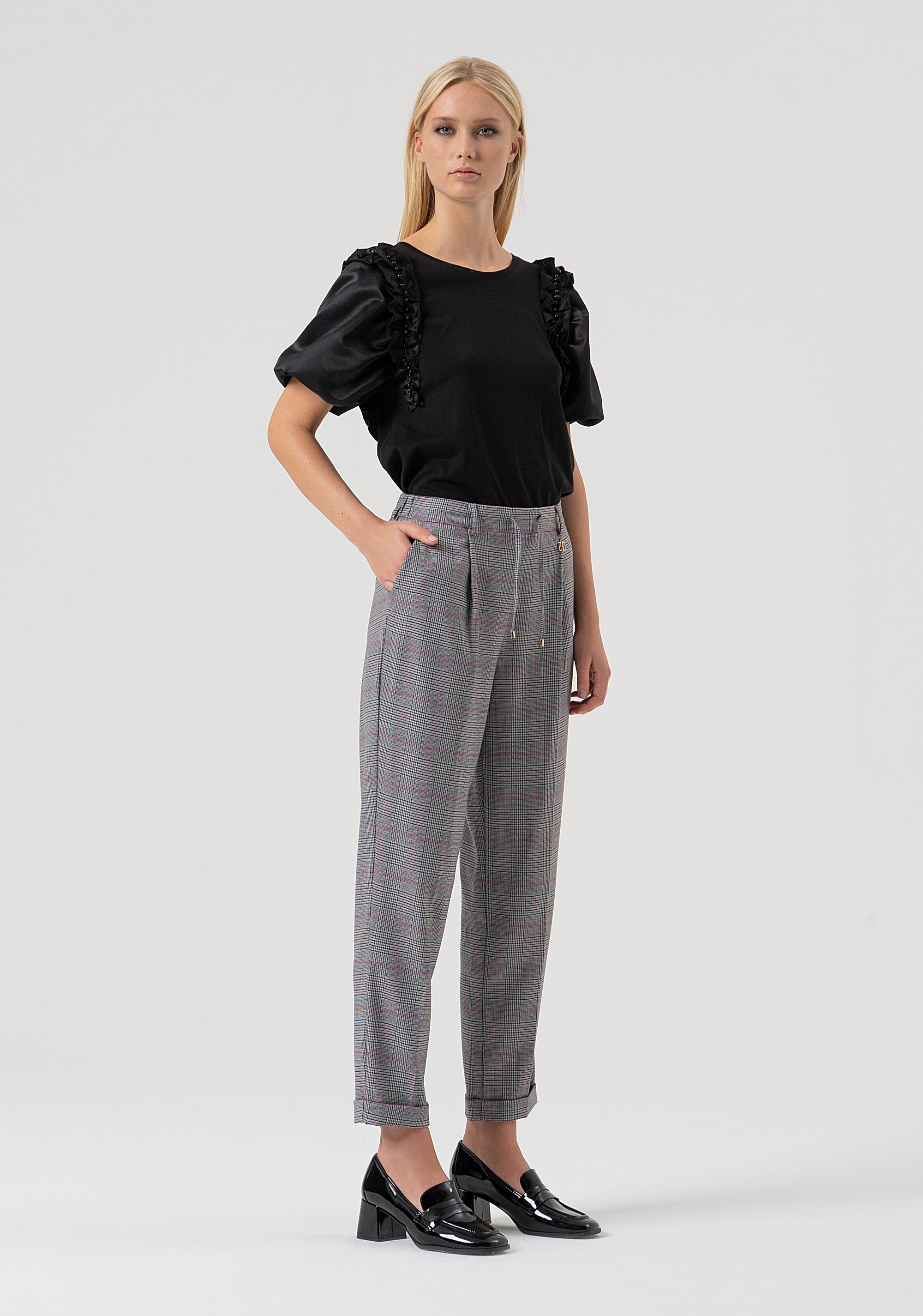 Pantalone regular jogger in fantasia Principe di Galles FR25WV2001W45995-210 Fracomina