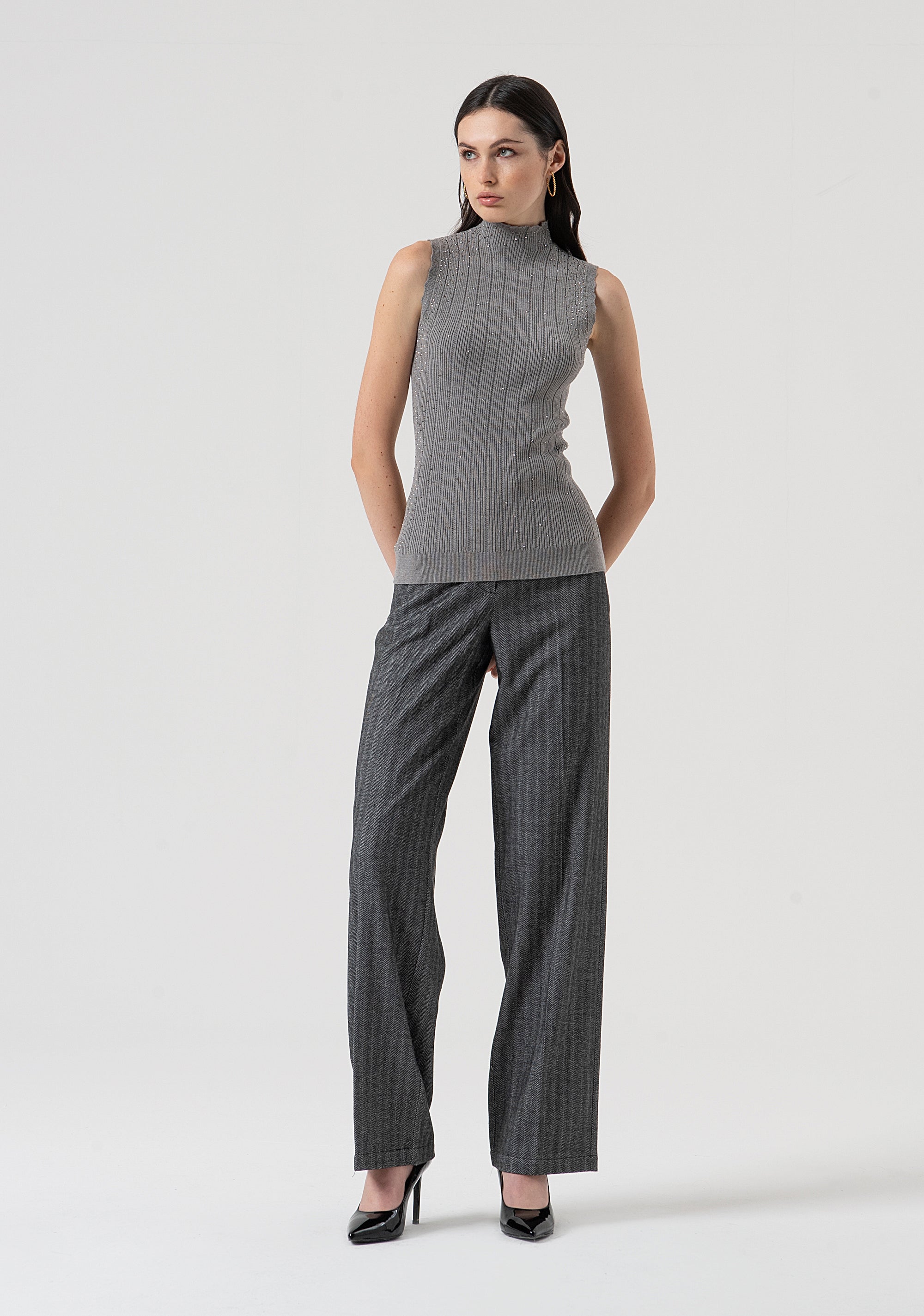 Pantalone regular in fantasia spigata