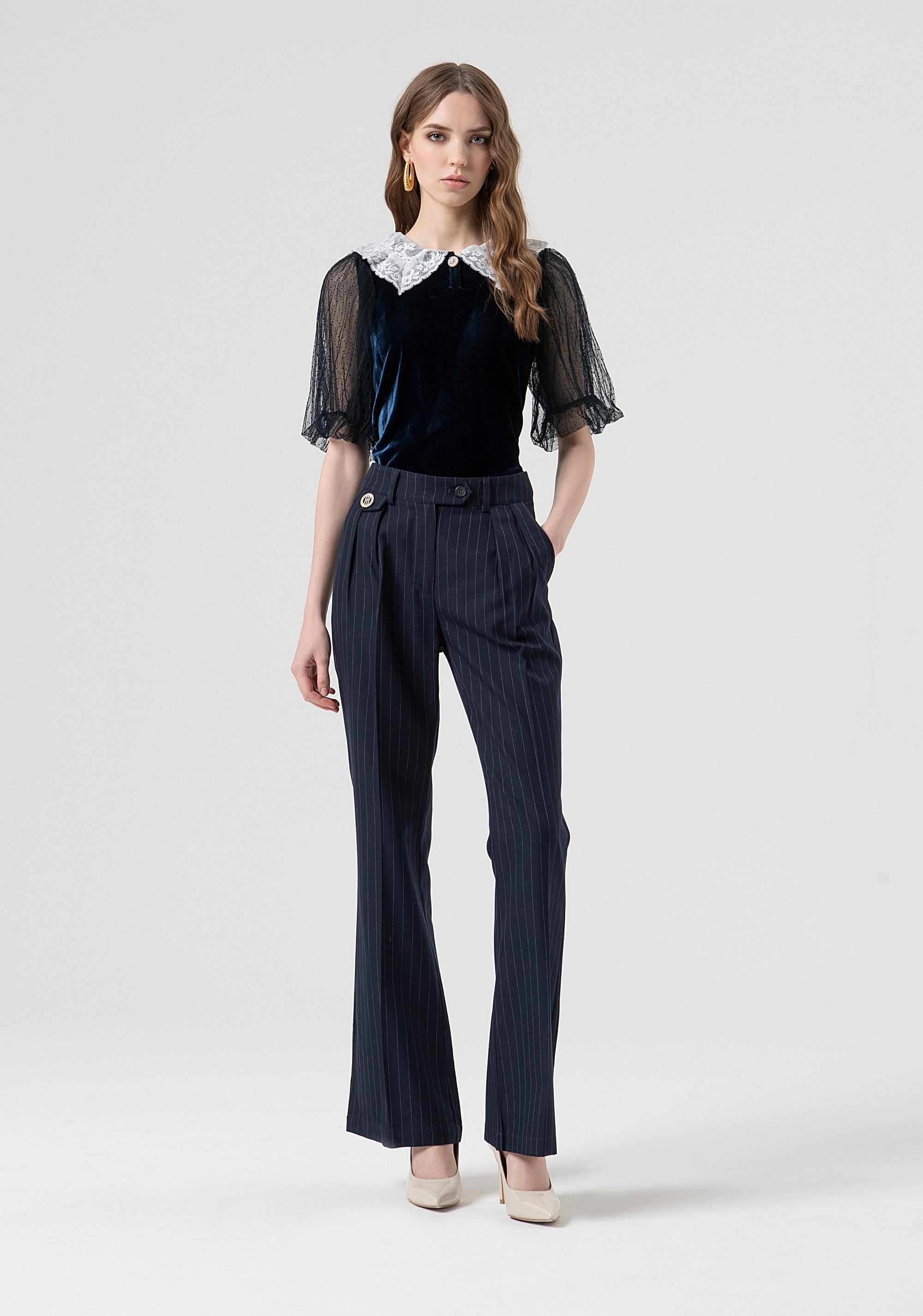 Pantalone flare in fantasia gessata FR25WV2005W813D4-117 Fracomina