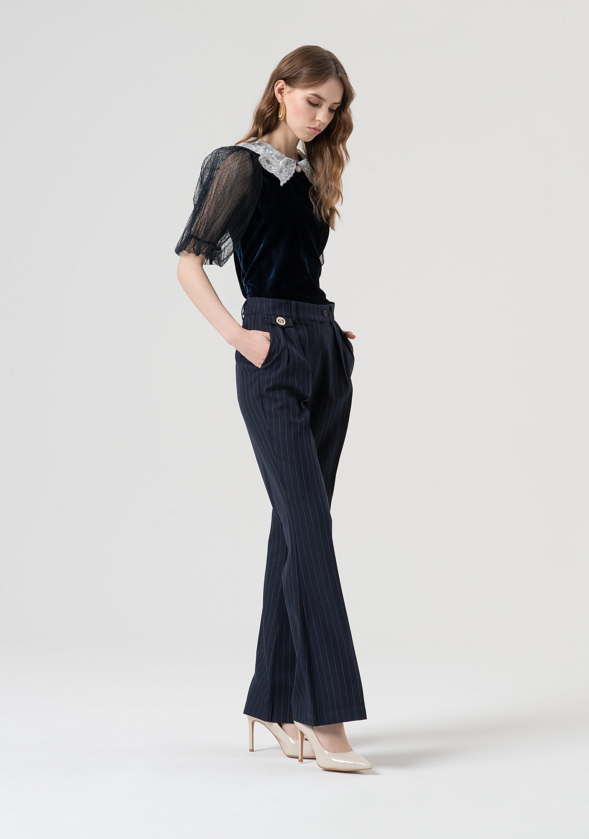 Pantalone flare in fantasia gessata FR25WV2005W813D4-117 Fracomina