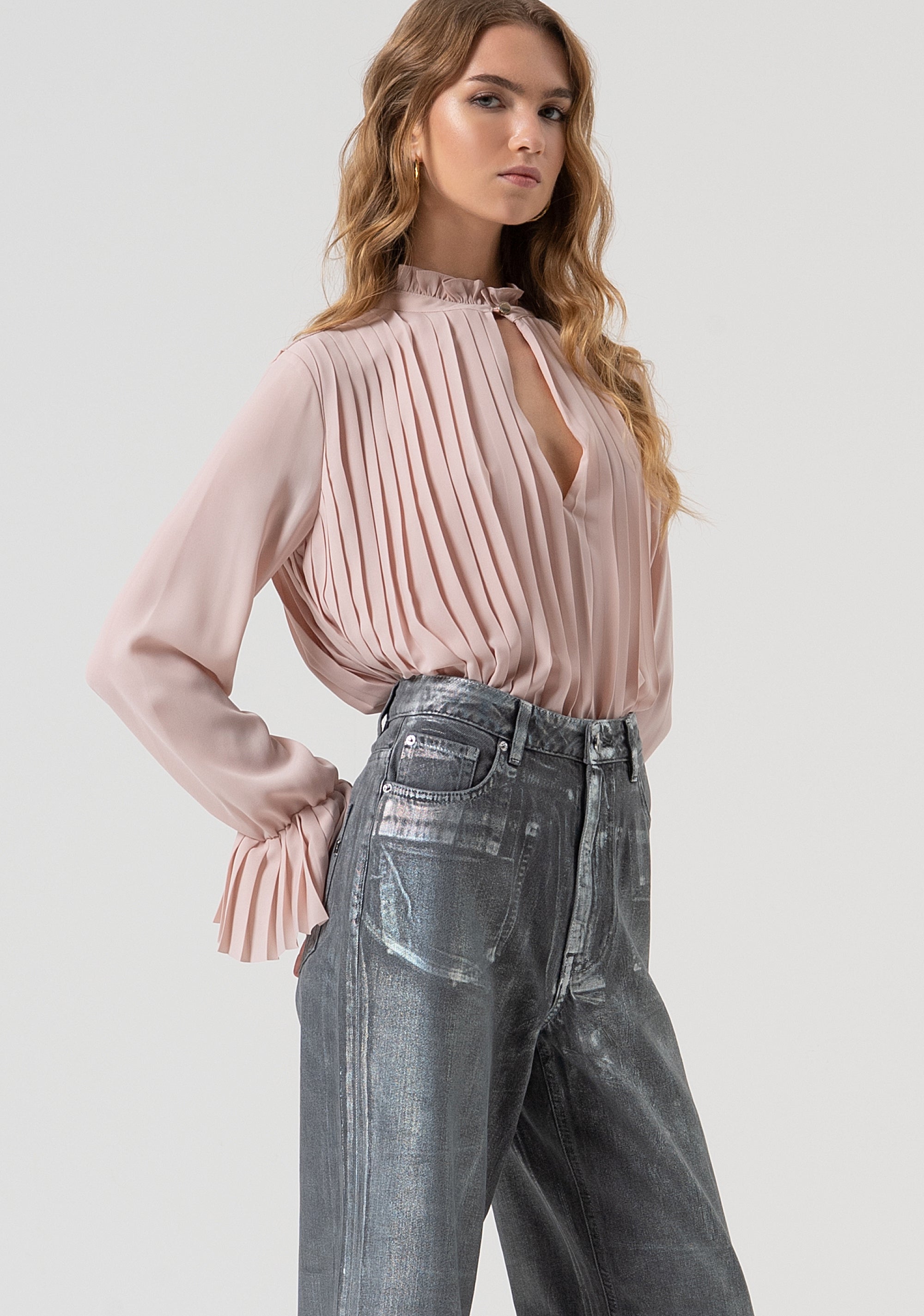Jeans wide leg in cotone con spalmatura mylar FR25WV2007D419O8-T59 Fracomina