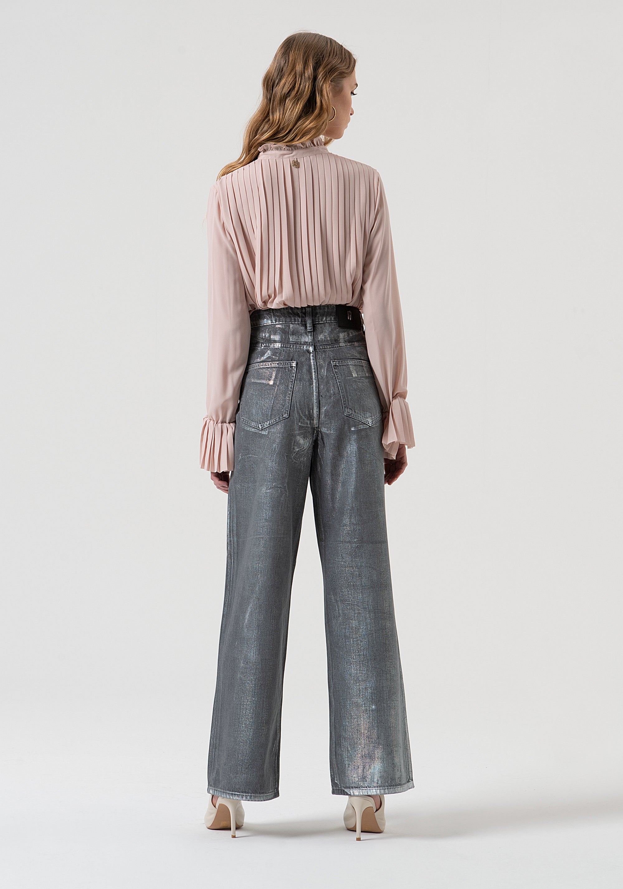 Jeans wide leg in cotone con spalmatura mylar FR25WV2007D419O8-T59 Fracomina
