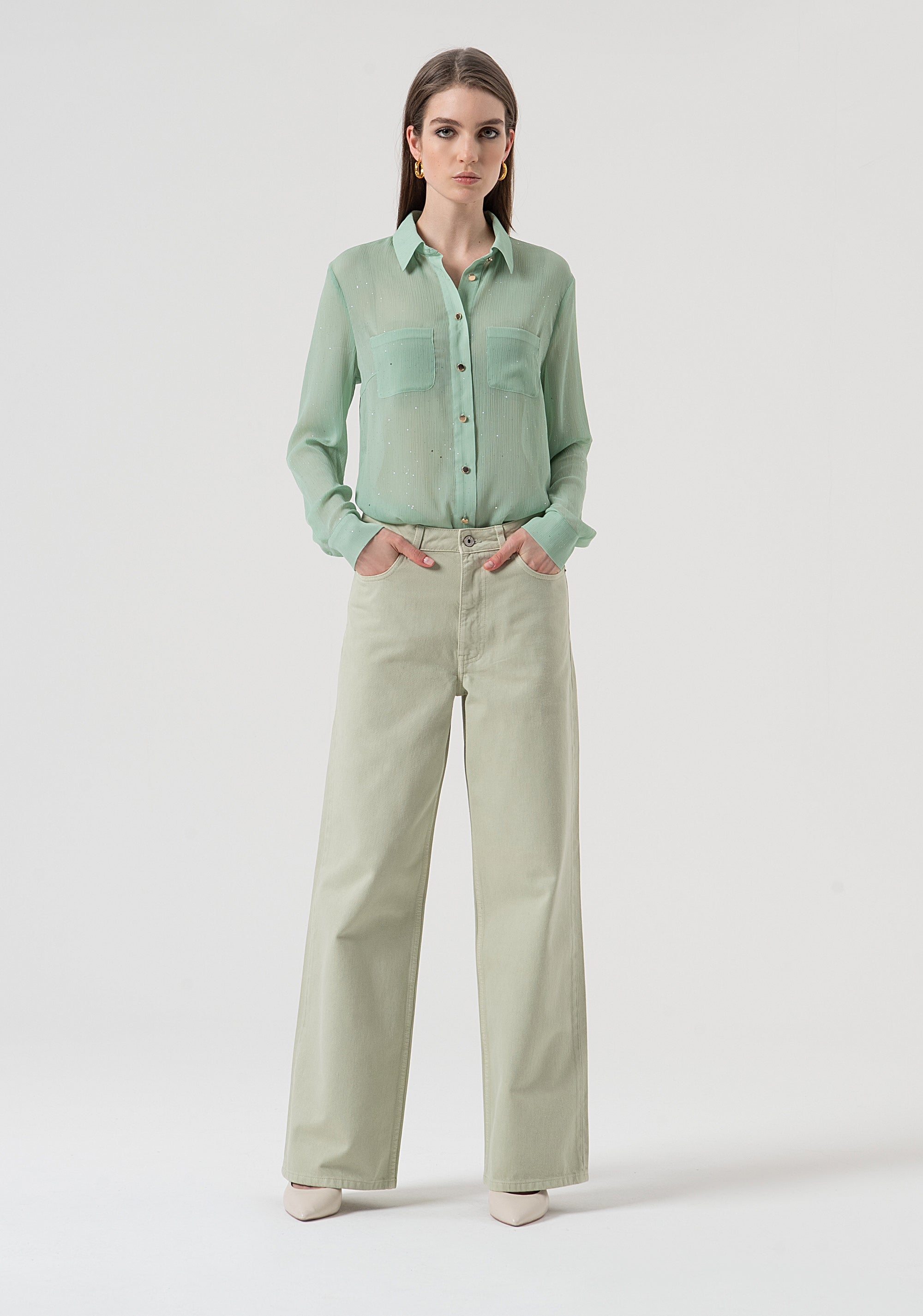 Pantalone wide leg in bull di cotone FR25WV2007W61201-B08 Fracomina