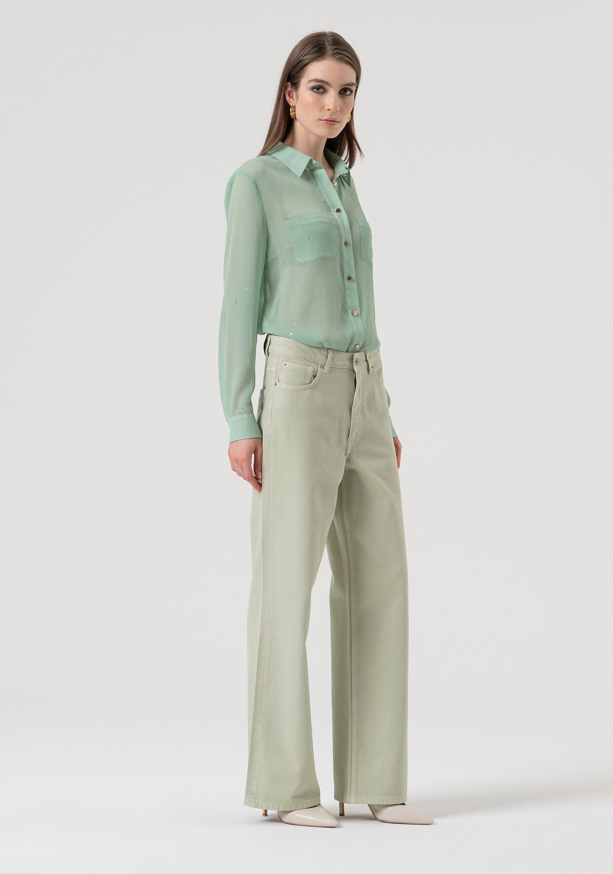 Pantalone wide leg in bull di cotone FR25WV2007W61201-B08 Fracomina