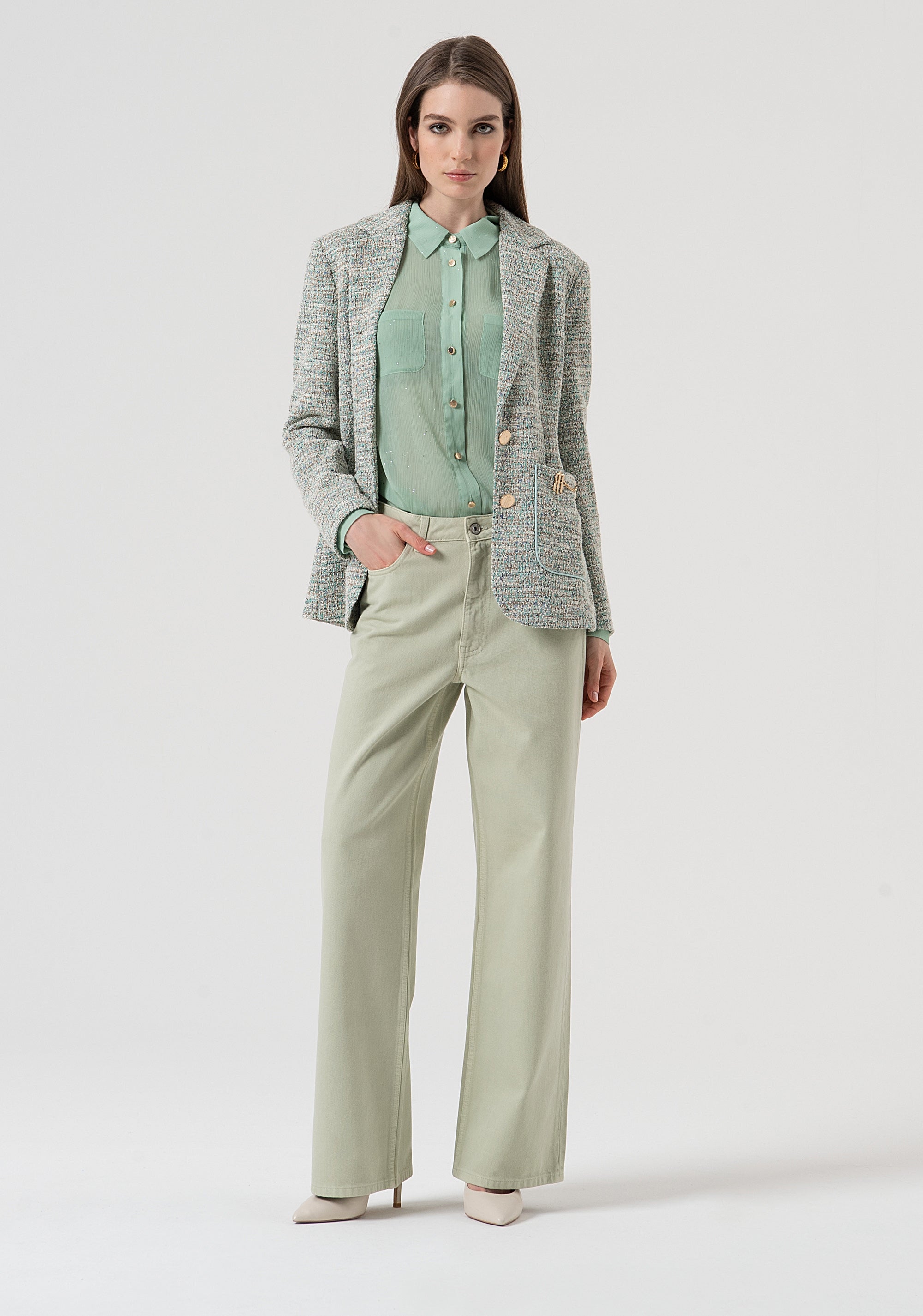 Pantalone wide leg in bull di cotone FR25WV2007W61201-B08 Fracomina