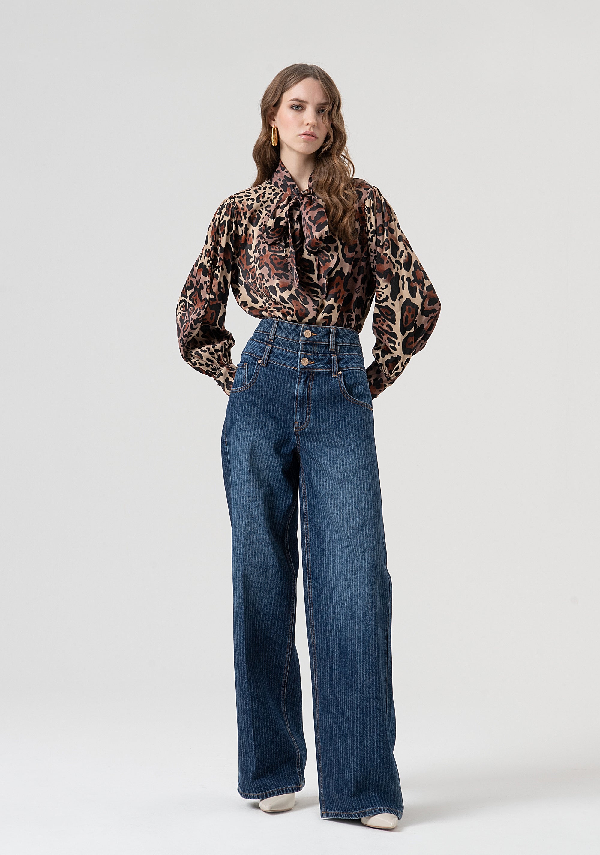 Jeans flare in denim gessato con lavaggio vintage FR25WV3020D419F8-T64 Fracomina