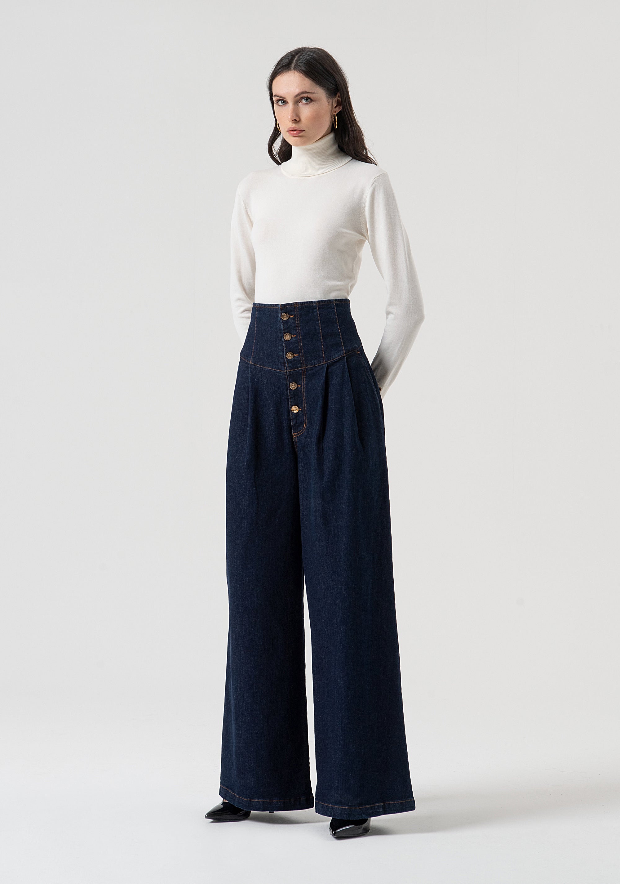 Jeans wide a palazzo in denim con lavaggio scuro FR25WV3024D46493-L23 Fracomina