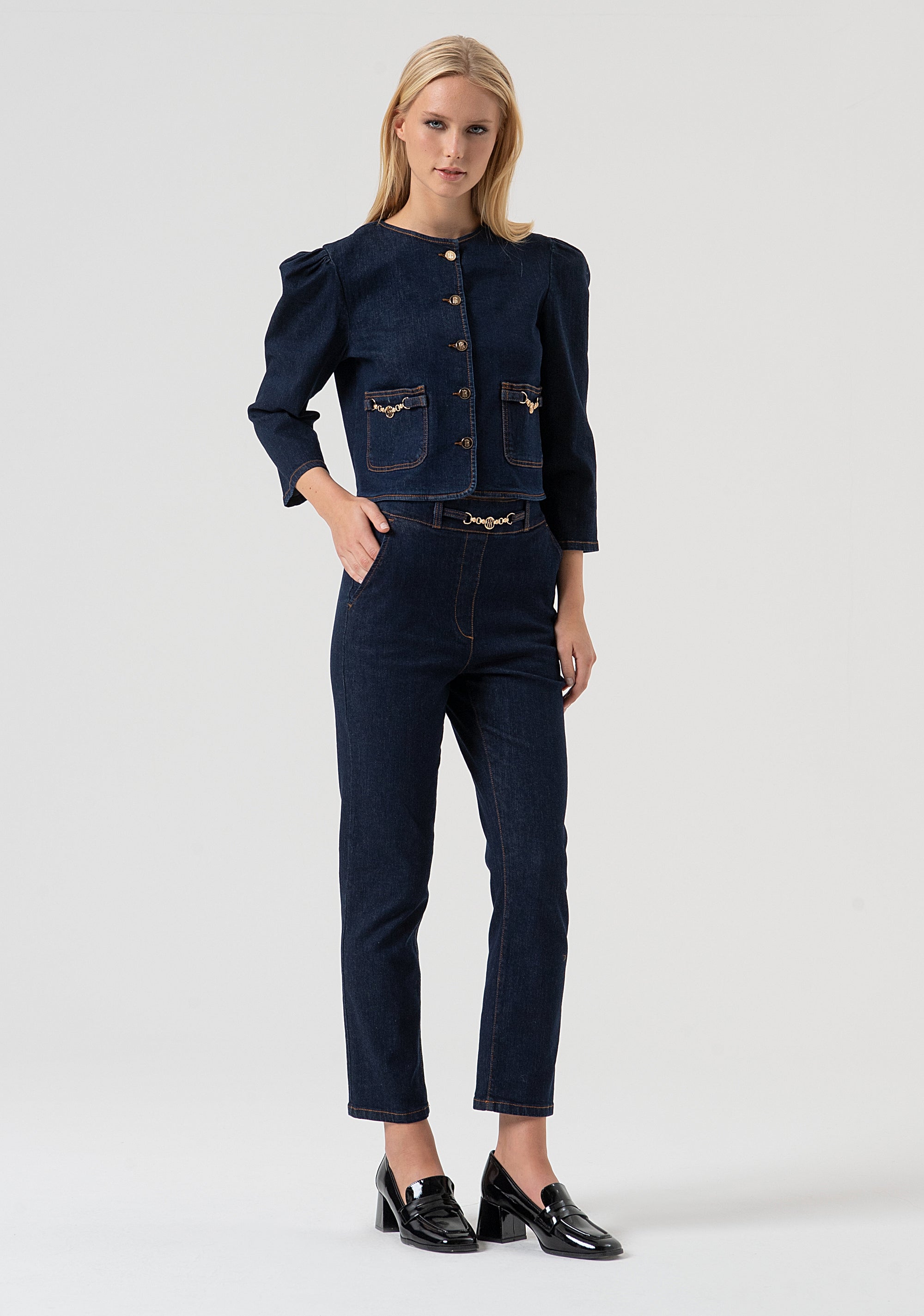 Jeans regular chino in denim con lavaggio scuro FR25WV4007D46493-L23 Fracomina