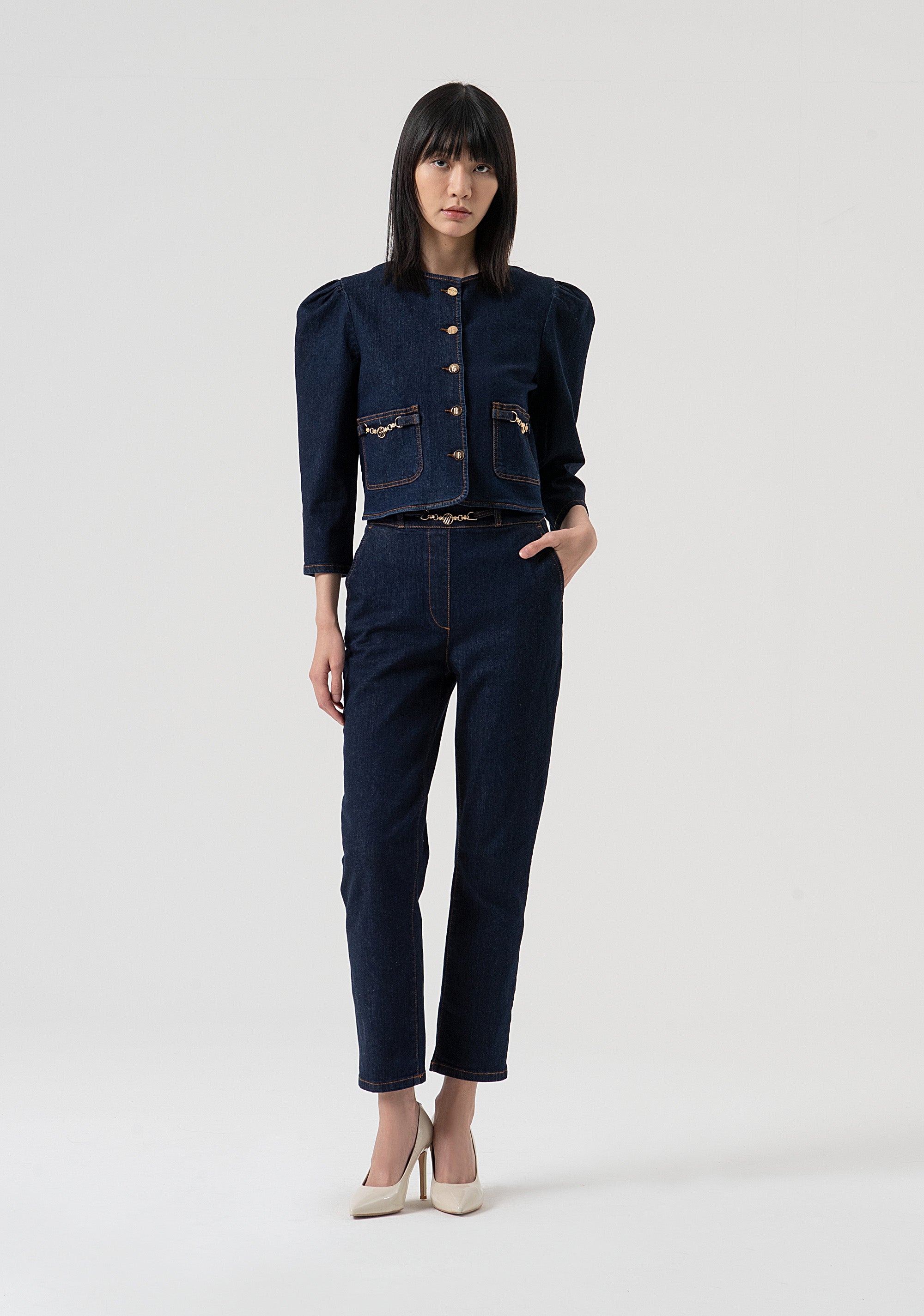 Jeans regular chino in denim con lavaggio scuro FR25WV4007D46493-L23 Fracomina