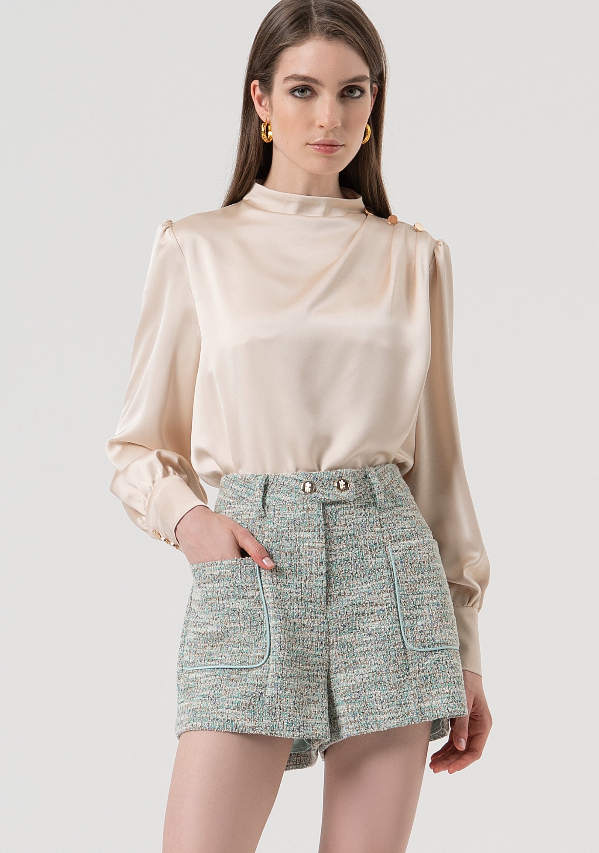 Pantaloncini regular in tweed FR25WV6006W814S9-210 Fracomina