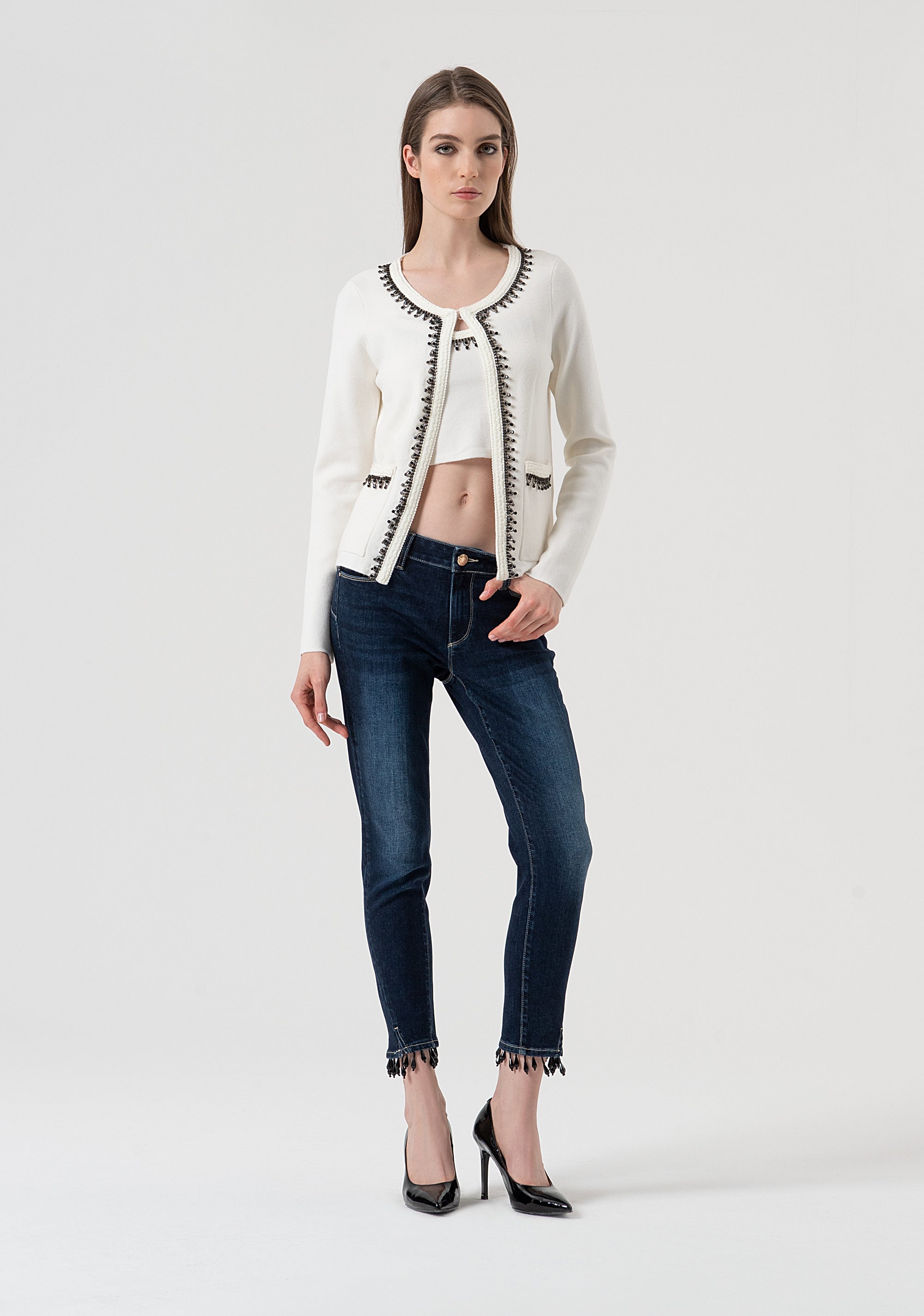 Jeans slim cropped effetto push up in denim con lavaggio scuro FR25WV9002D46001-117 Fracomina