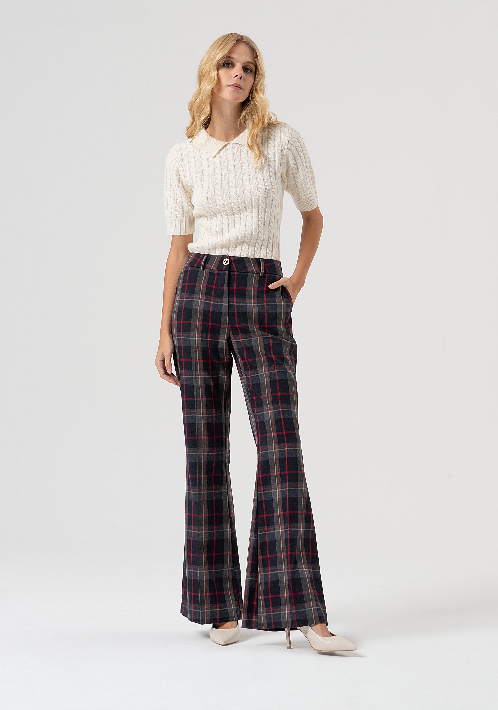 Pantalone bootcut in tessuto tartan FR25WVA003W45995-T62 Fracomina