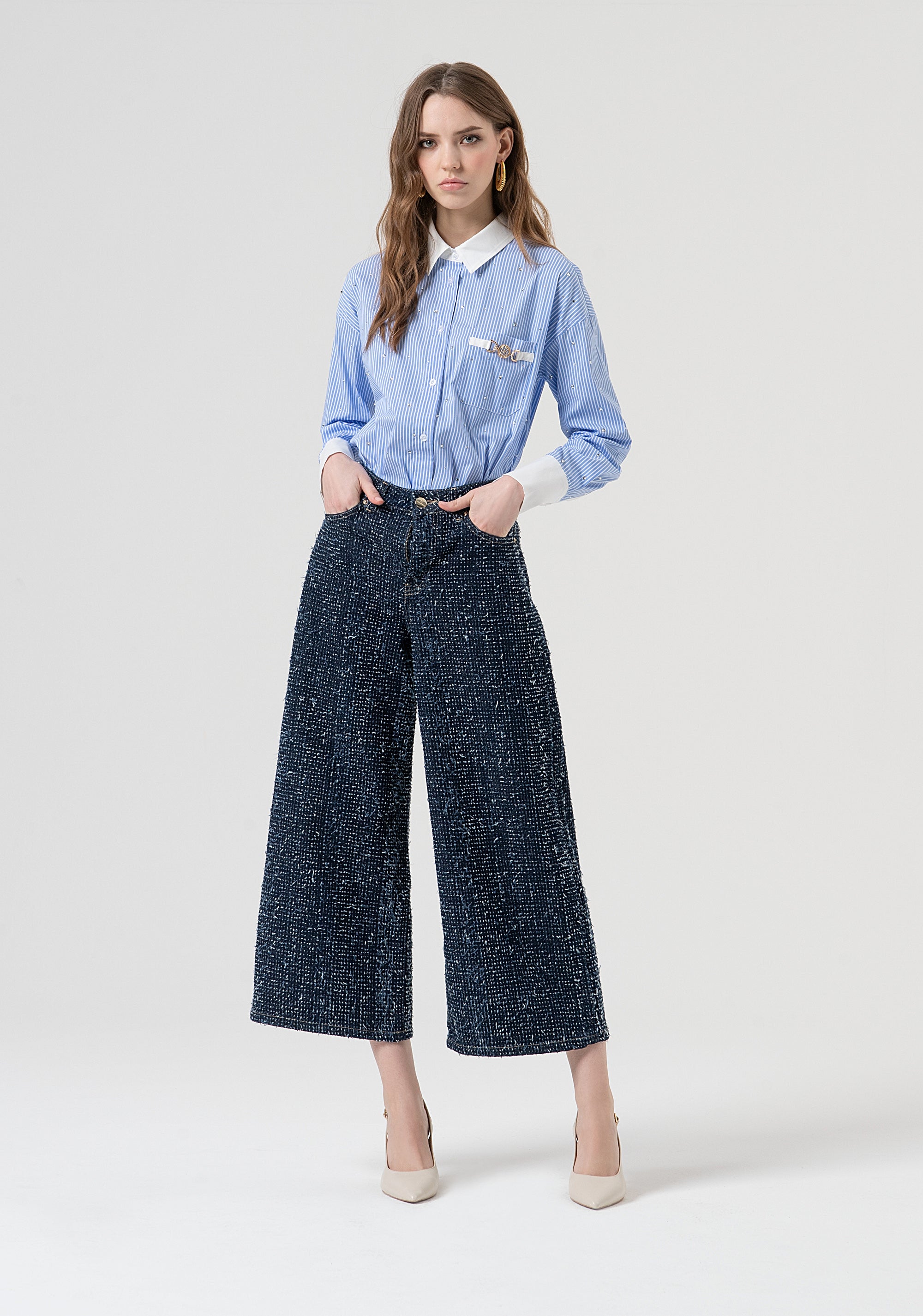 Jeans cropped in denim bouclè FR25WVB006D419F7-117 Fracomina