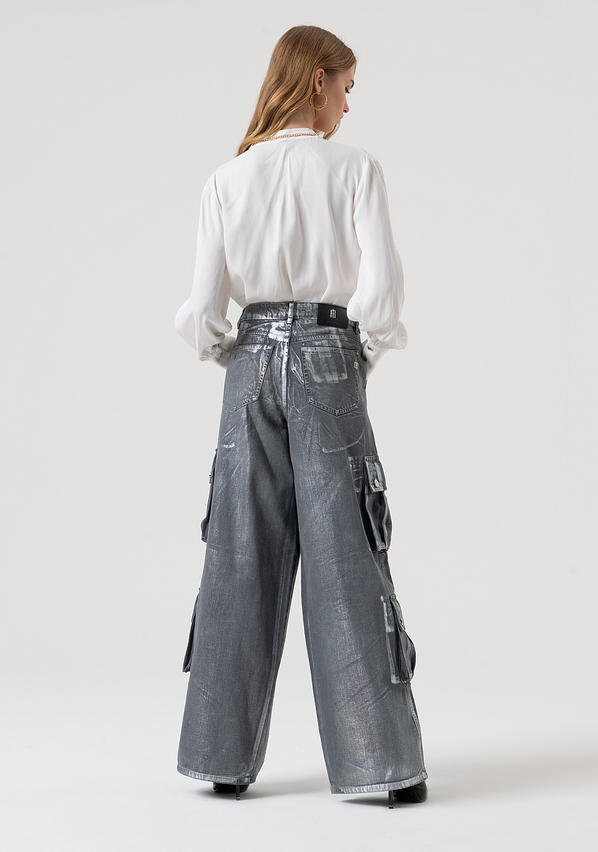 Jeans baggy cargo in denim con spalmatura FR25WVC006D419O8-T59 Fracomina