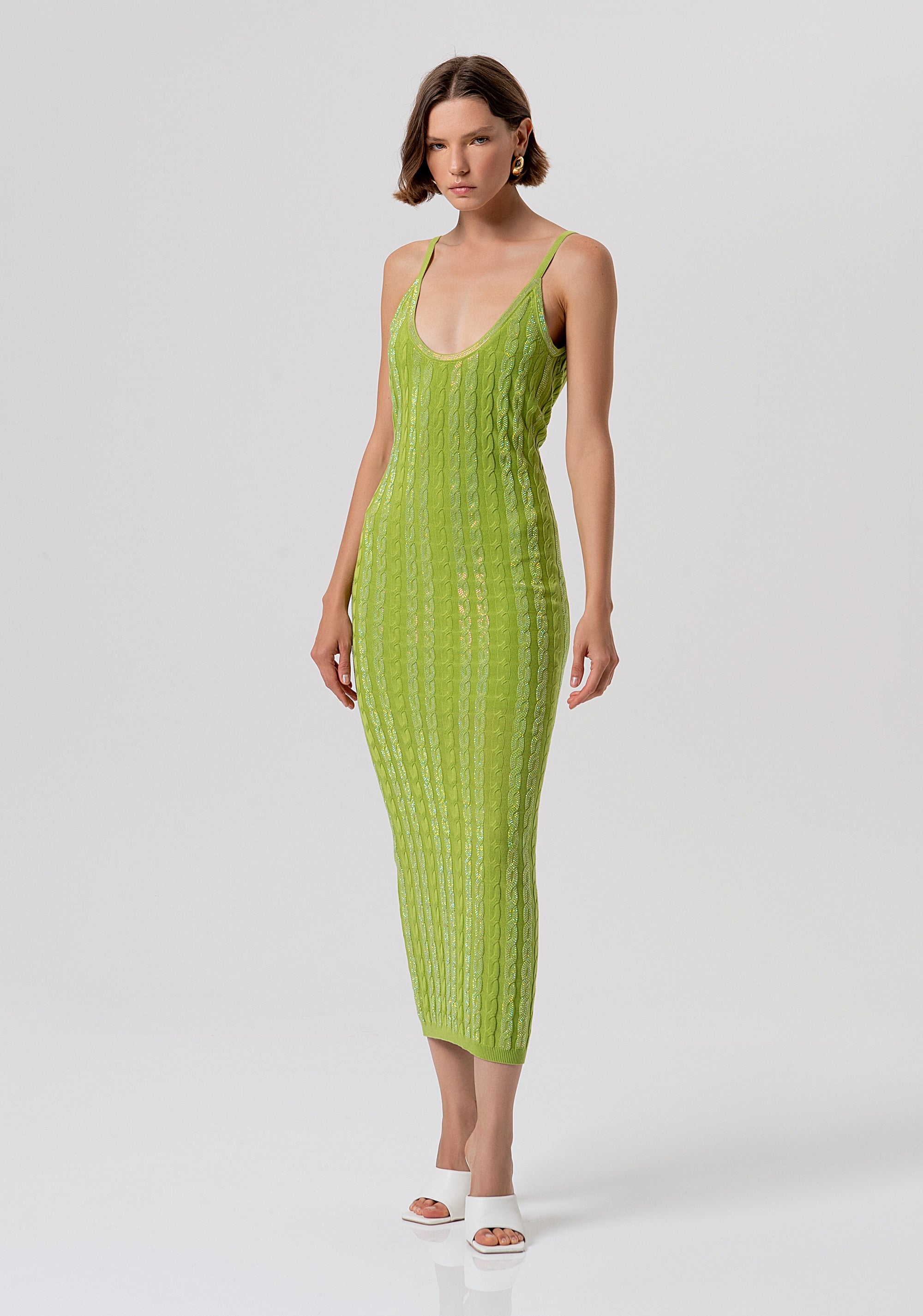 Abito senza maniche slim midi in maglia con punto treccia FR26SD5001K547R9-813 Fracomina