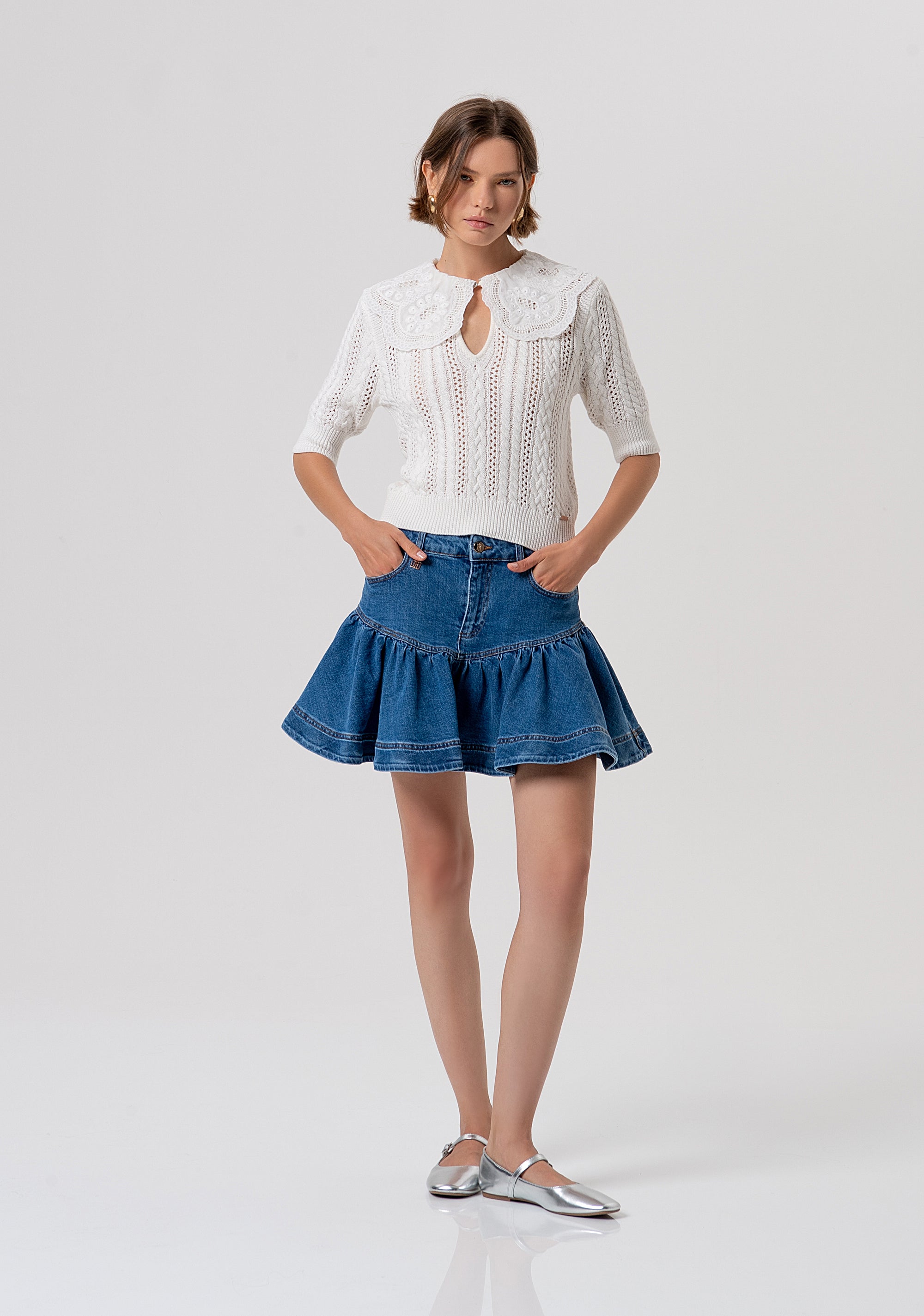 Gonna regular mini in denim con lavaggio medio FR26SG5006D40902-258 Fracomina