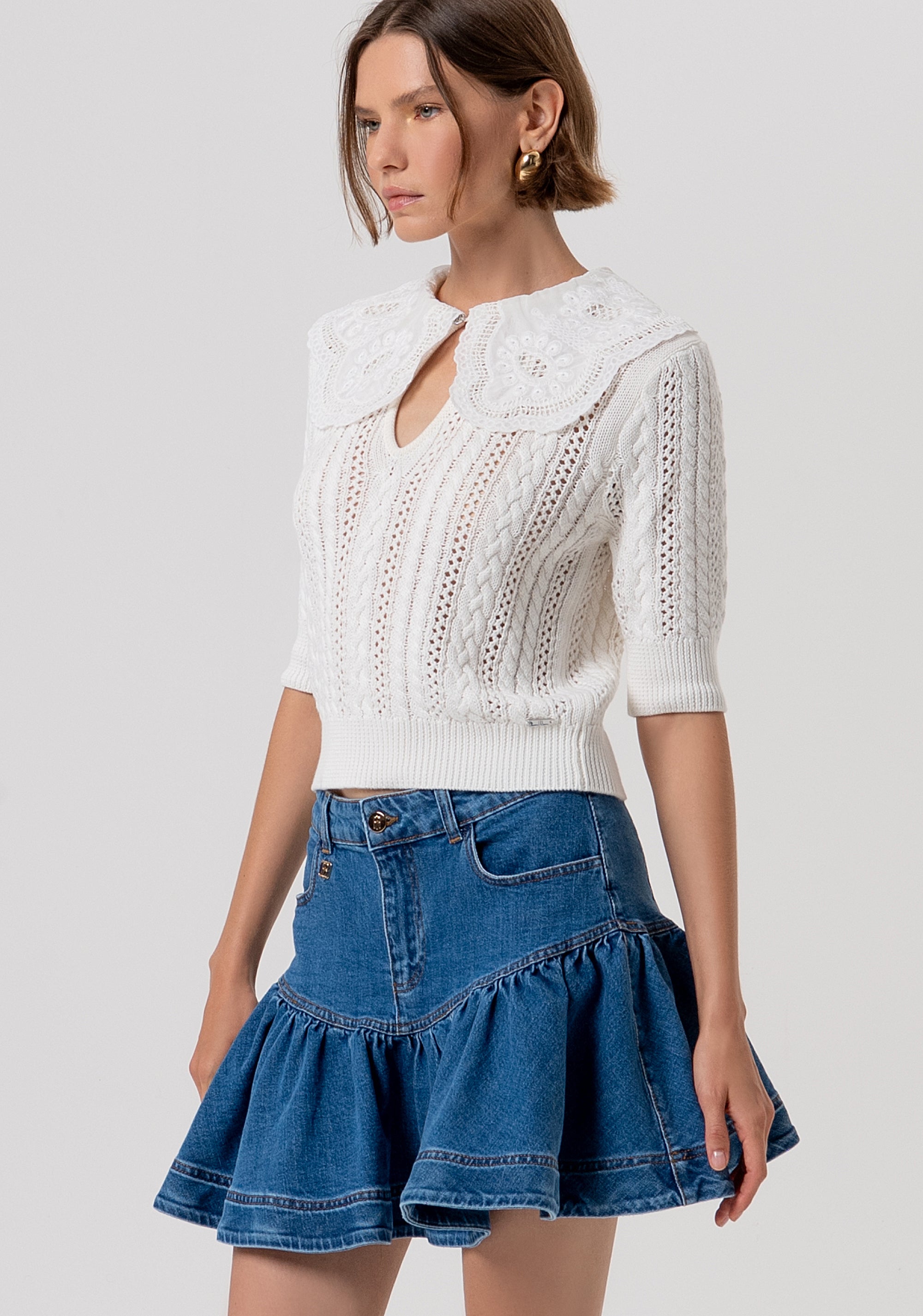 Gonna regular mini in denim con lavaggio medio FR26SG5006D40902-258 Fracomina